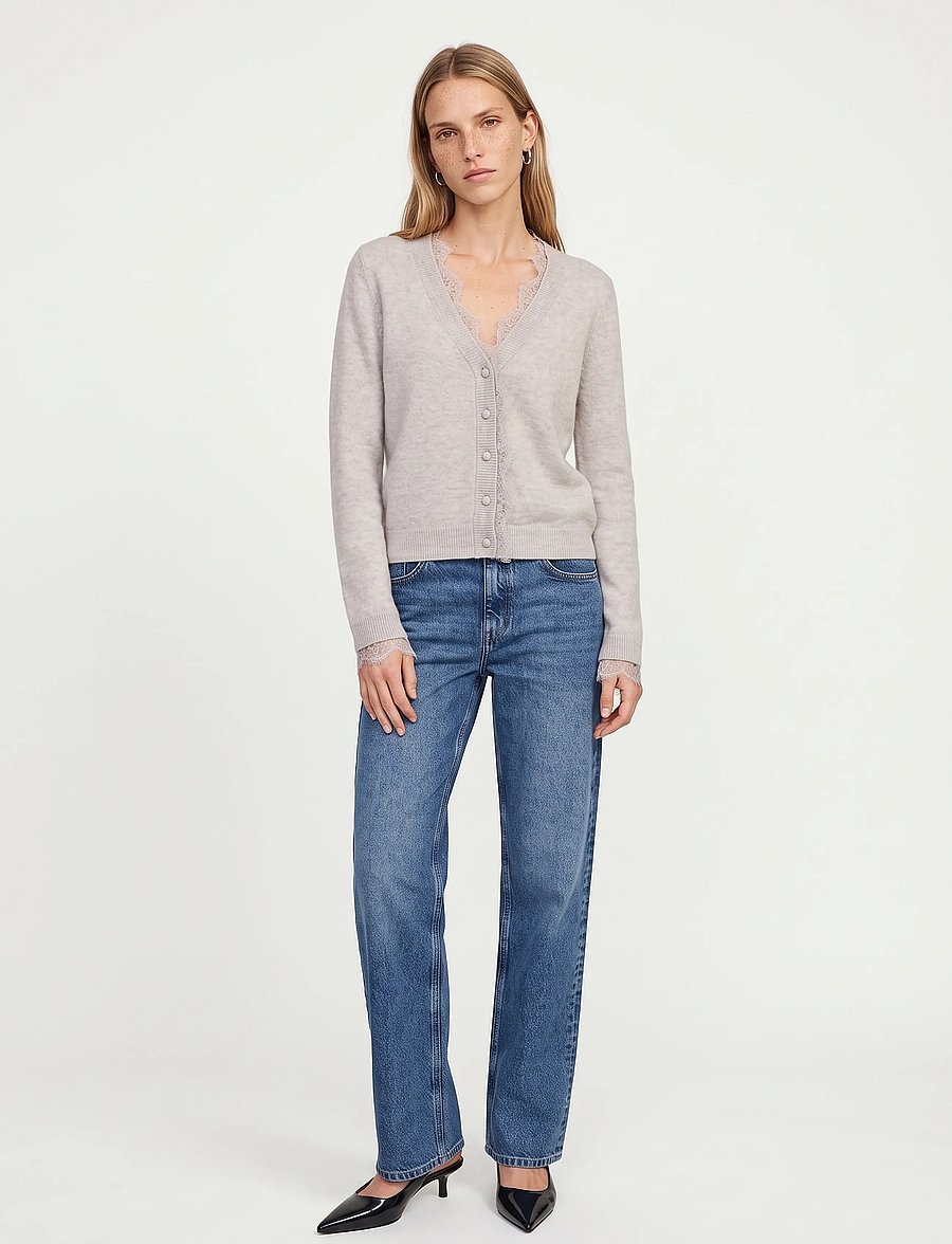 MOS MOSH - MMHelmi Lace Knit Cardigan - koftor - mourning dove - 0