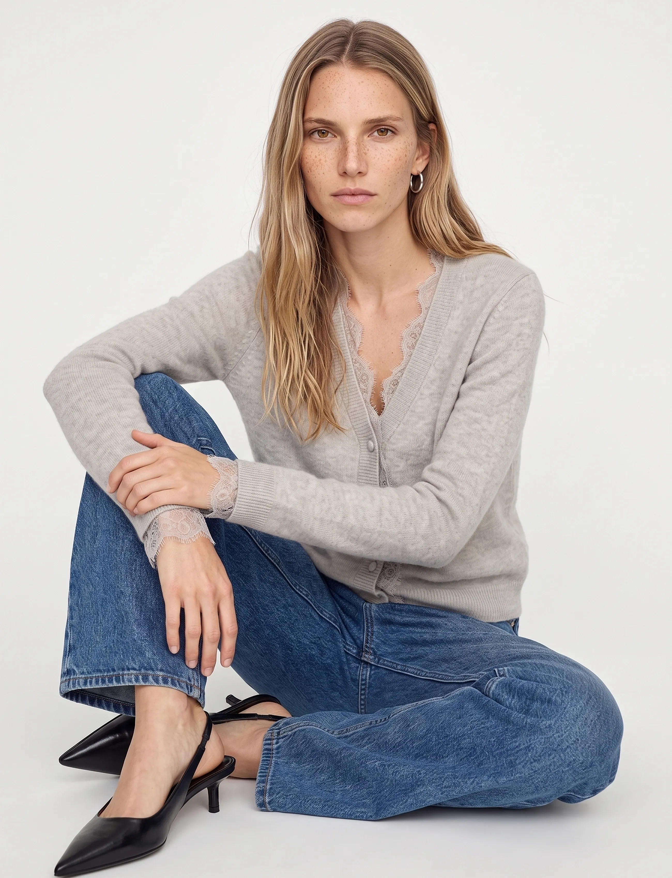 MOS MOSH - MMHelmi Lace Knit Cardigan - koftor - mourning dove - 3
