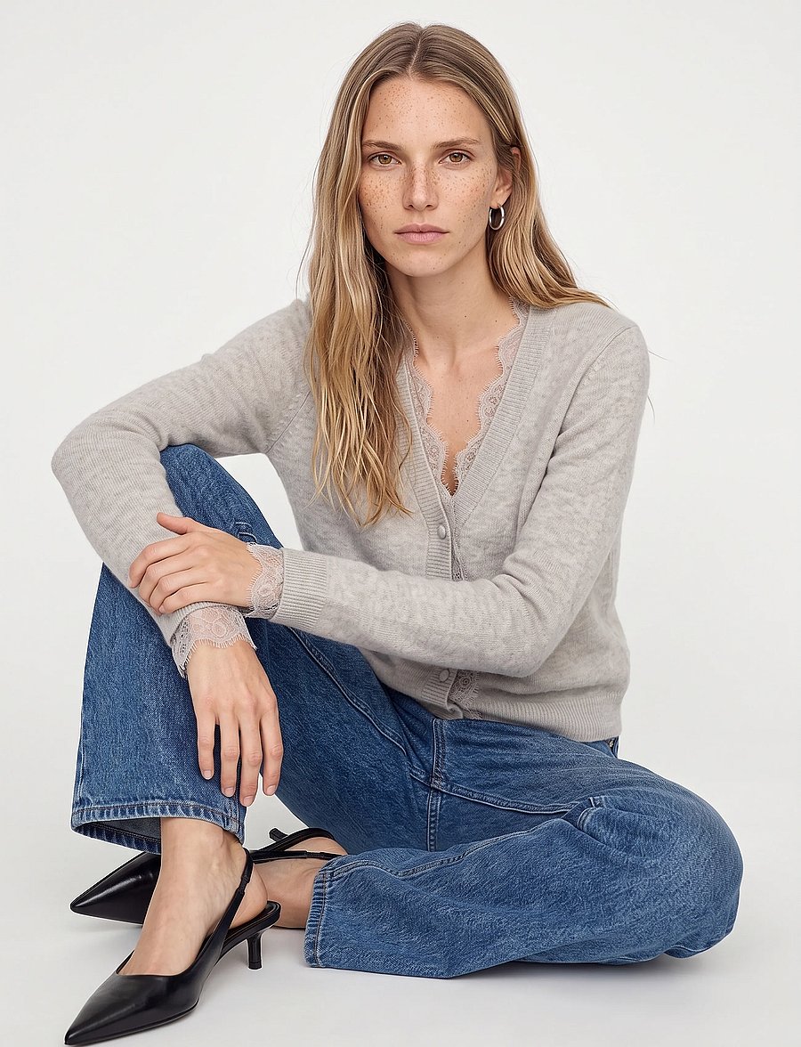 MOS MOSH - MMHelmi Lace Knit Cardigan - koftor - mourning dove - 3