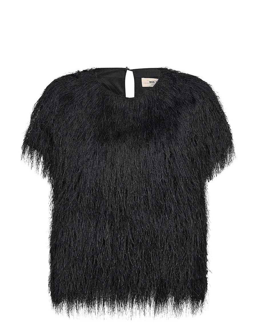 MOS MOSH - MMBrim O-SS Faux Fur Tee - t-shirts - black - 1