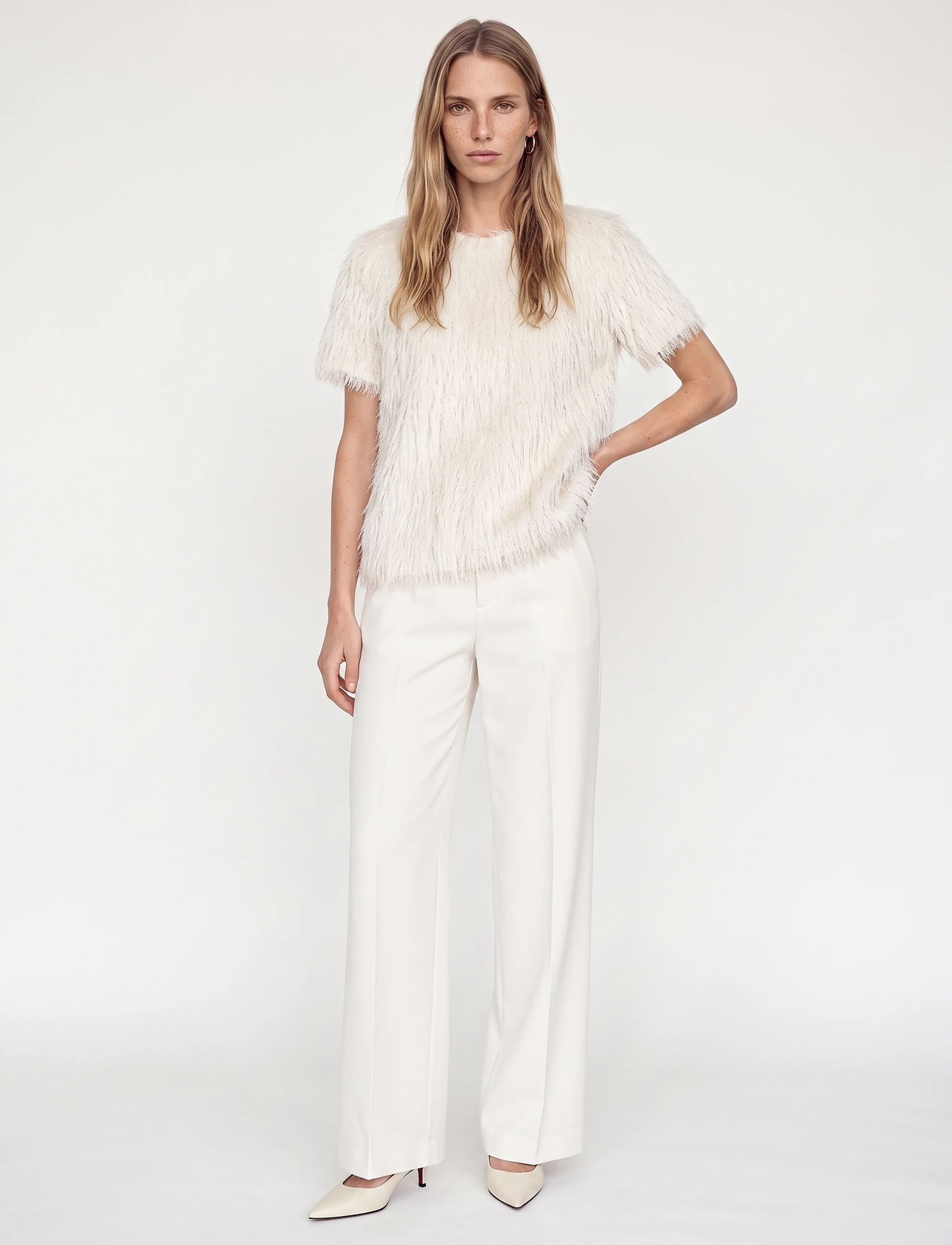 MOS MOSH MMBrim O-SS Faux Fur Tee - MOS MOSH - ECRU / cream