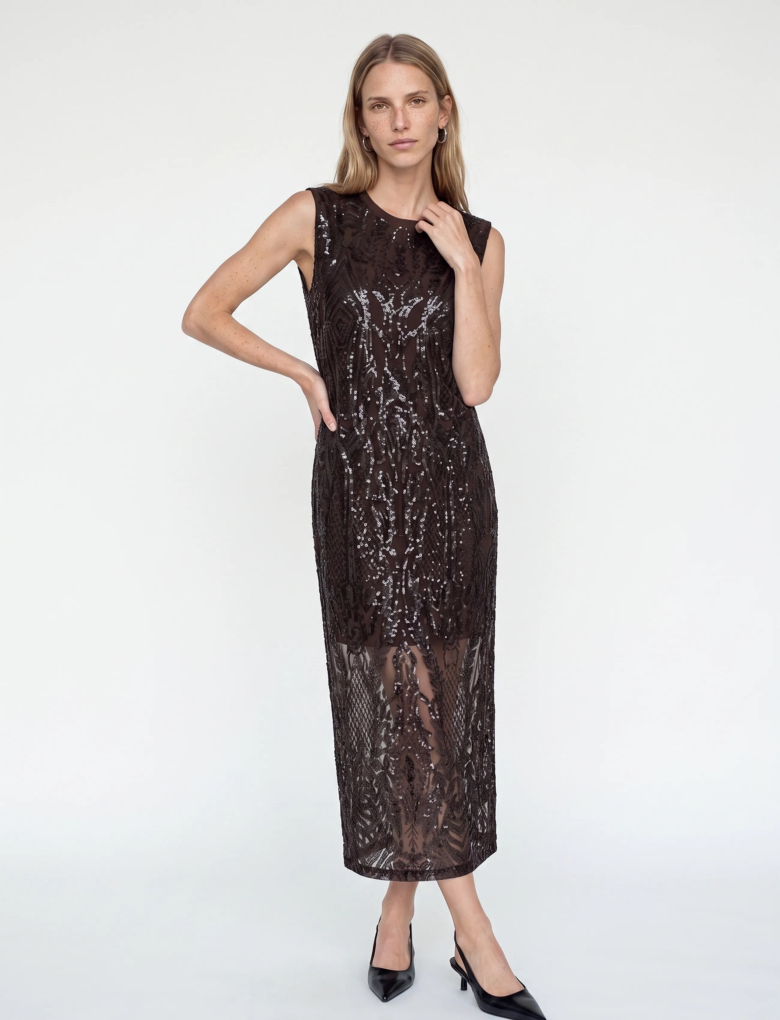 MOS MOSH Mmaran Harli Sequins Dress, Kvinder, Pailletkjole, Brun, Str: L