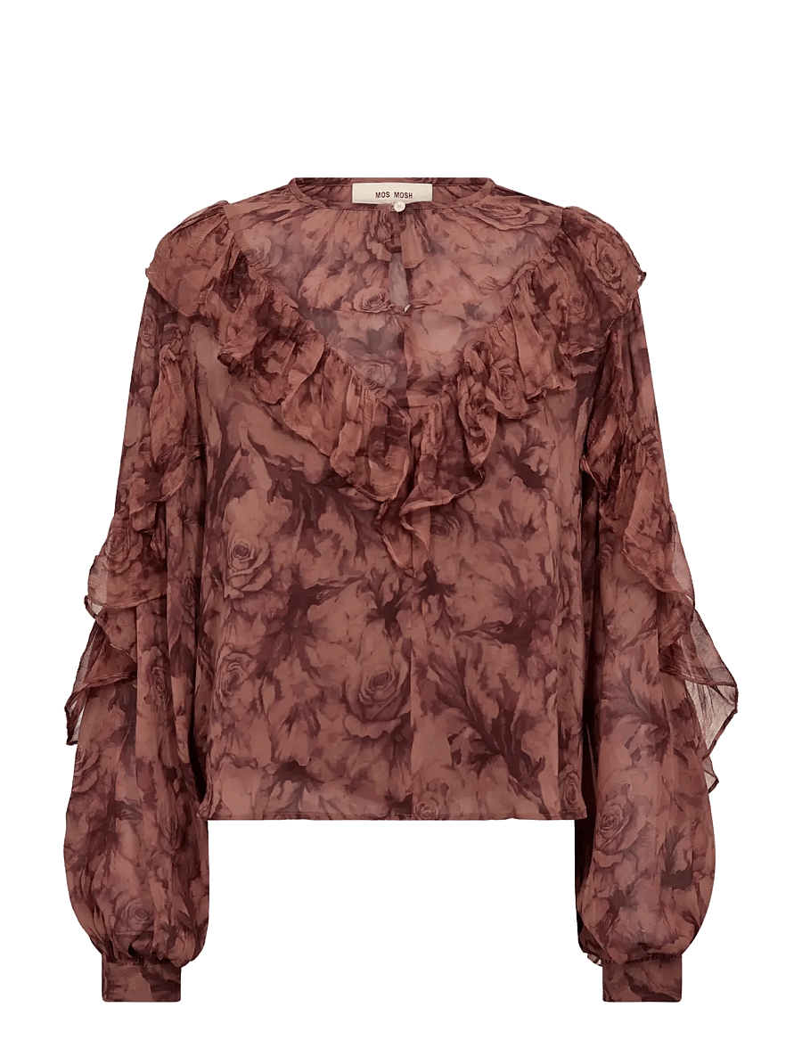MOS MOSH - MMRoya Ruffle Rose Blouse - langærmede bluser - flower print - 1