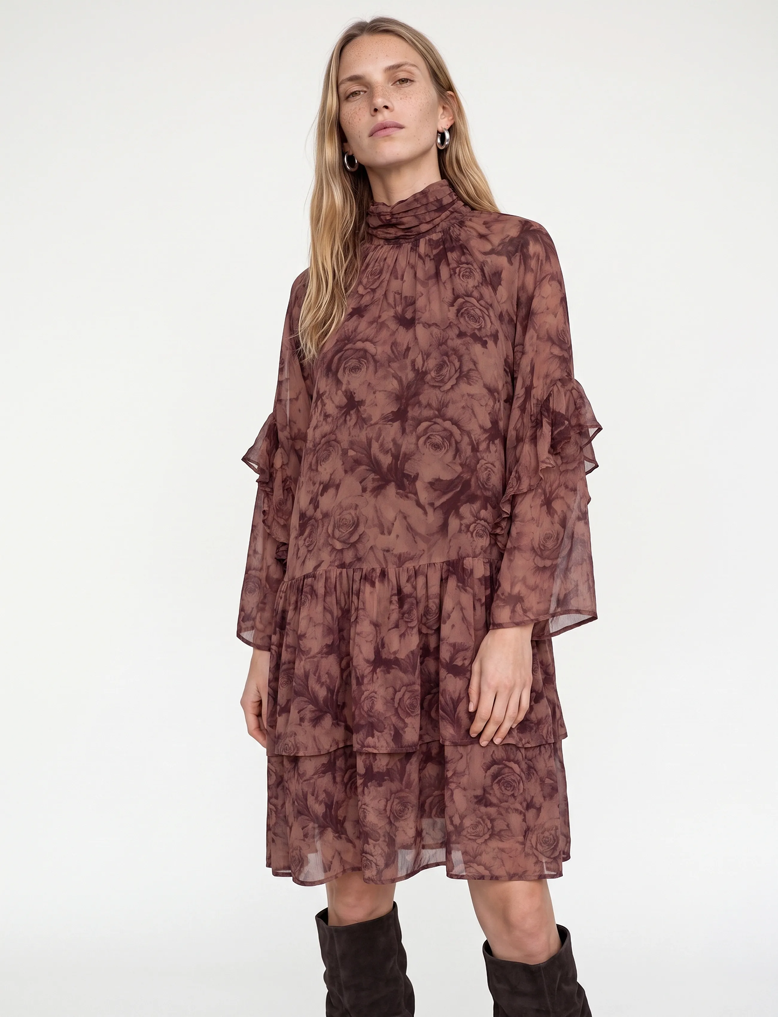 MOS MOSH MMRoya Ruffle Rose Dress - Clothing - FLOWER PRINT / pink/rose