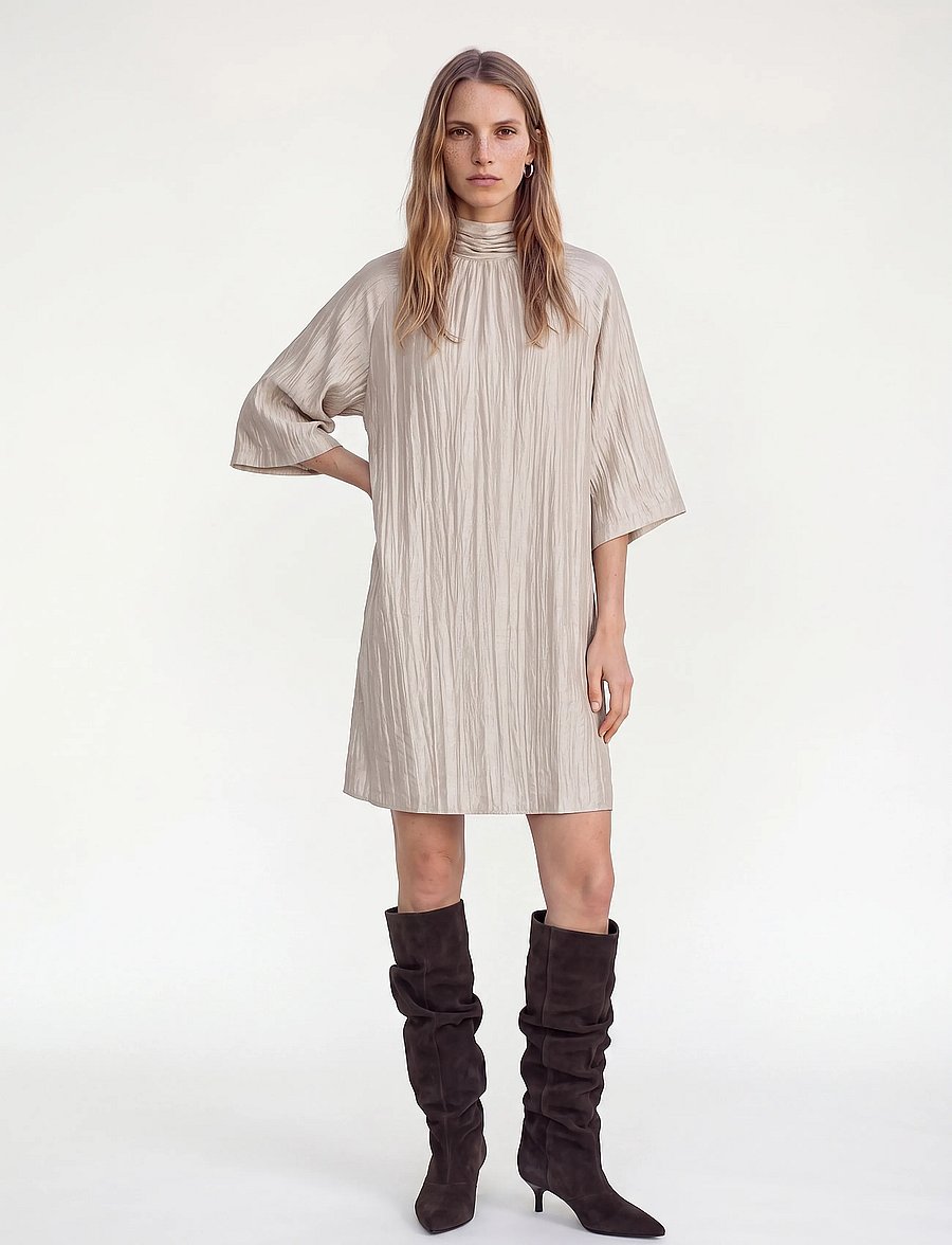 MOS MOSH - MMKerstine Highneck Dress - midiklänningar - mourning dove - 0