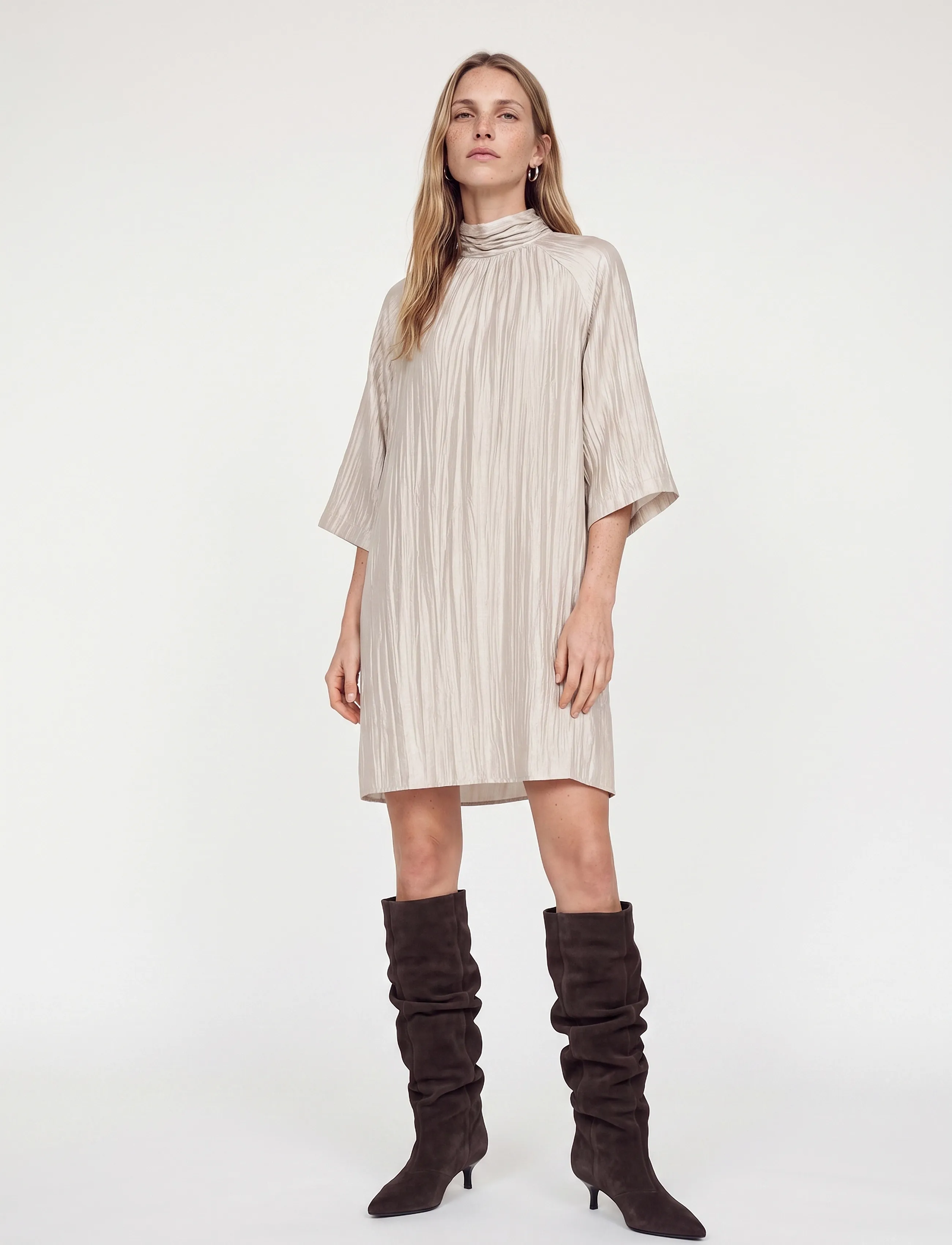 MOS MOSH - MMKerstine Highneck Dress - midiklänningar - mourning dove - 3