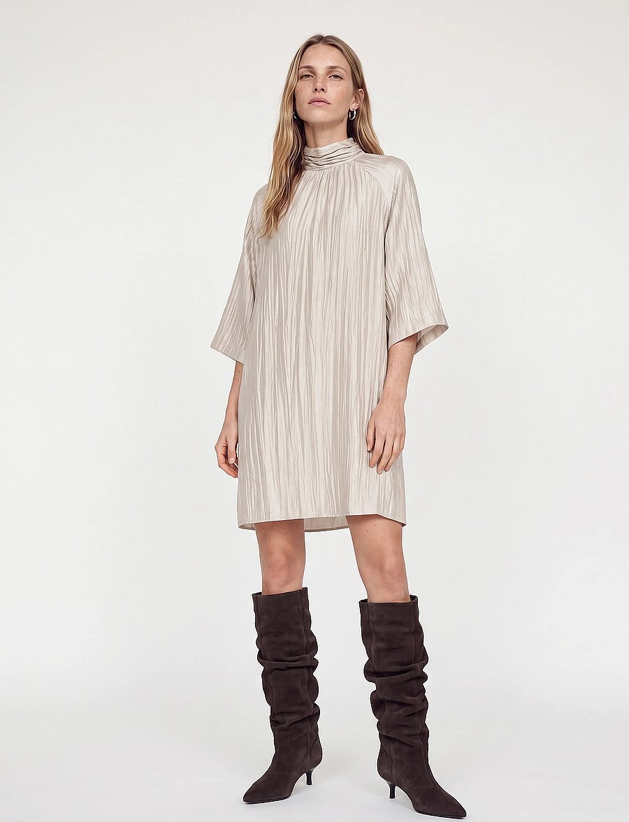 MOS MOSH - MMKerstine Highneck Dress - midiklänningar - mourning dove - 3