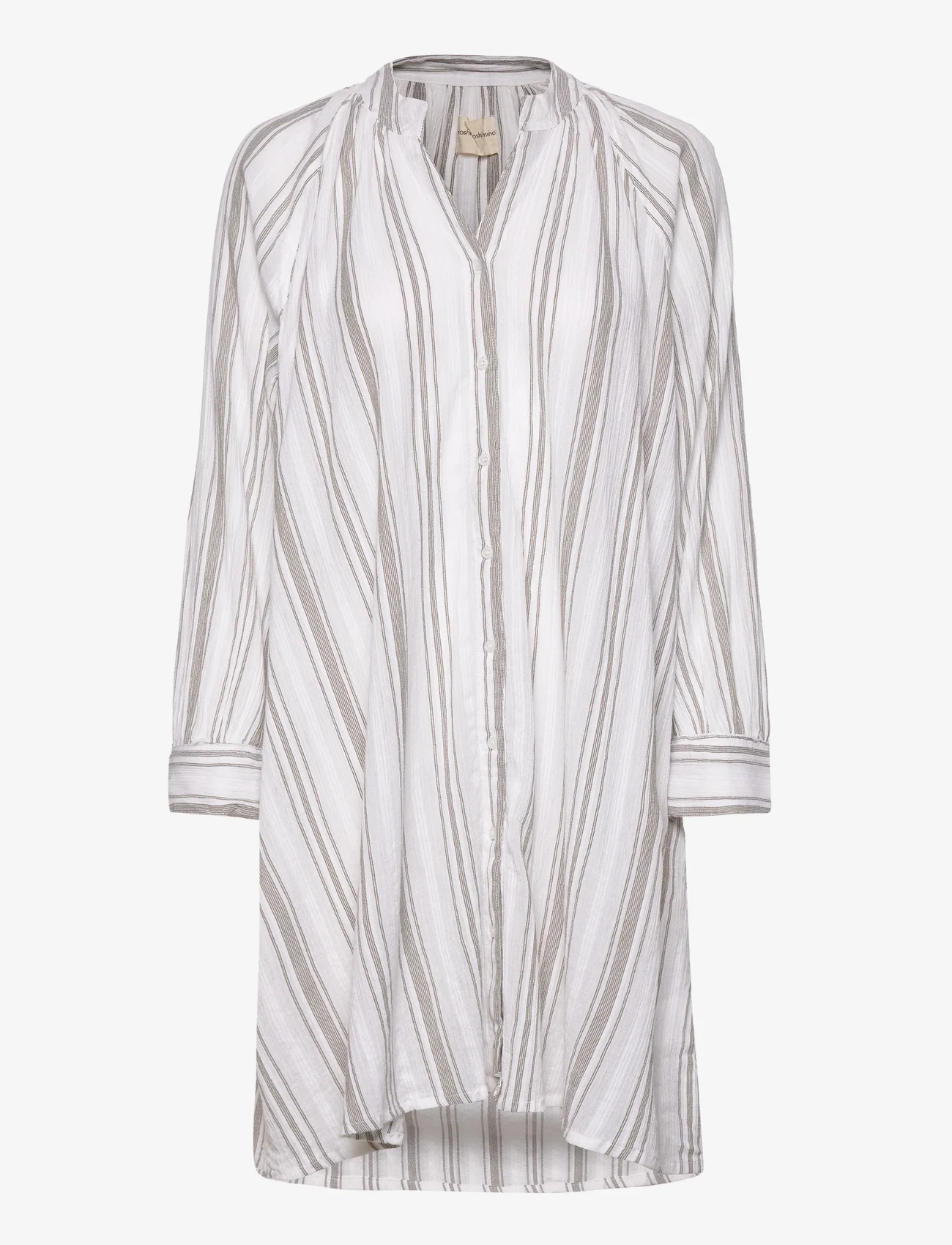 Moshi Moshi Mind - fortune dress dobby stripe - krótkie sukienki - white / sage gray - 0