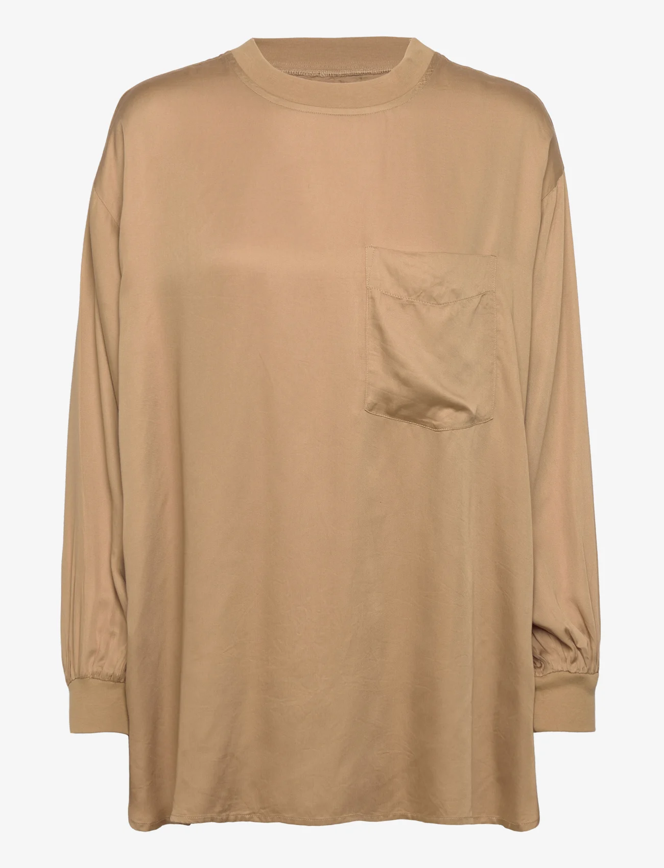 Moshi Moshi Mind - golden top silky - long-sleeved blouses - warm sand - 0