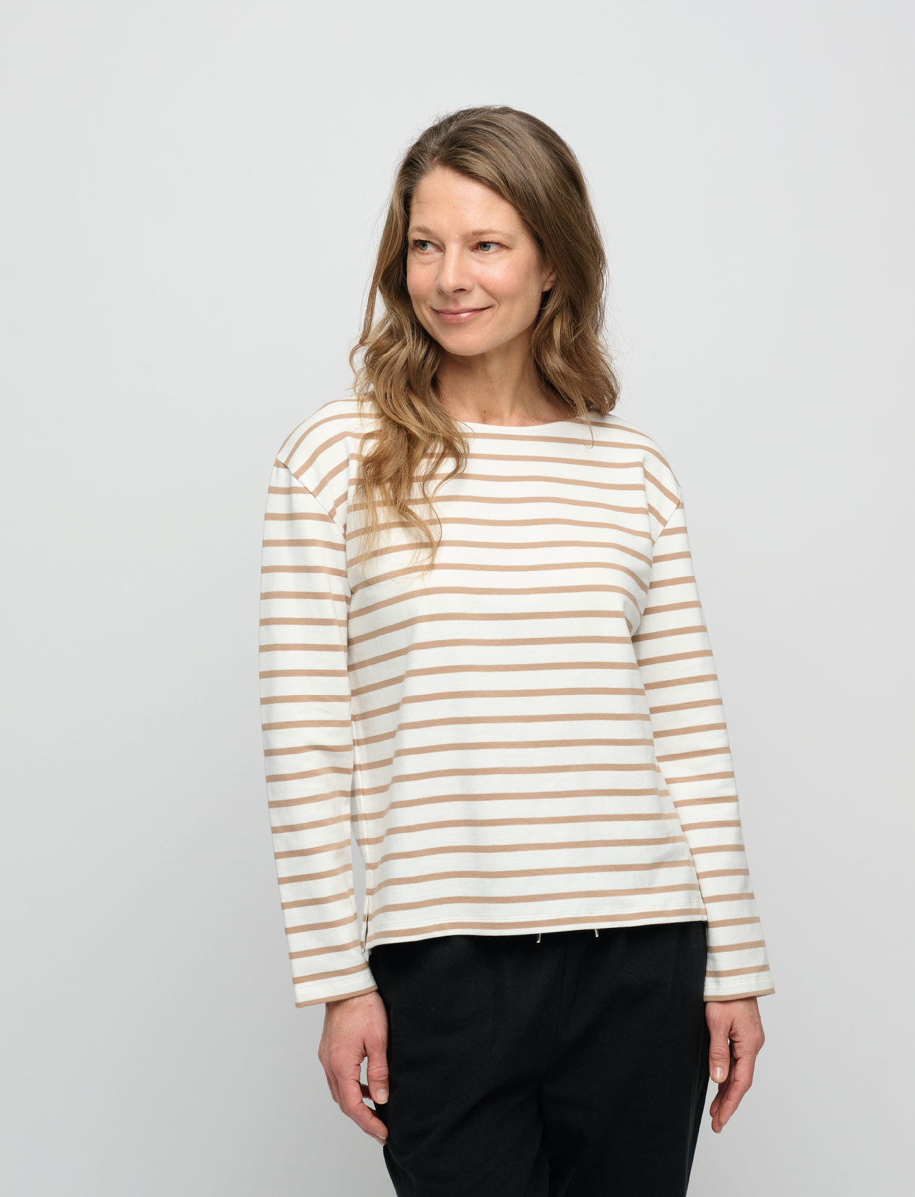Moshi Moshi Mind - blessed sweatshirt stripe - long-sleeved tops - ecru / warm sand - 0