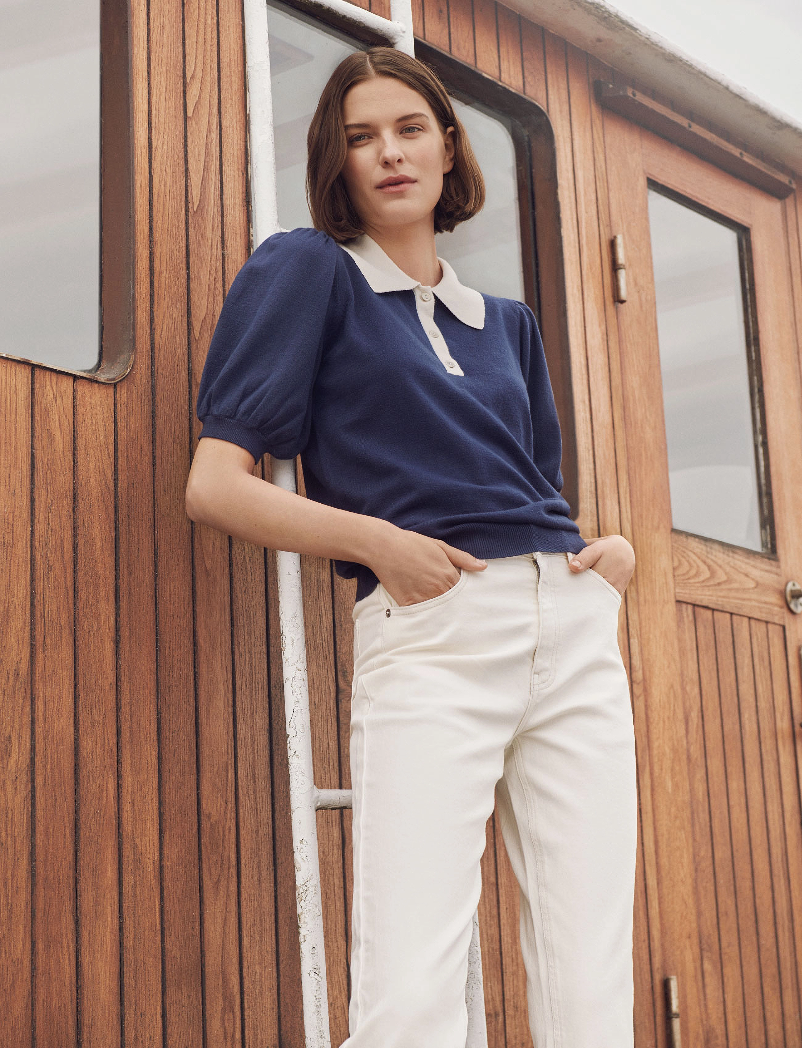 MOSS COPENHAGEN - Haya Rachelle SS Pullover - blue n/egret - 2