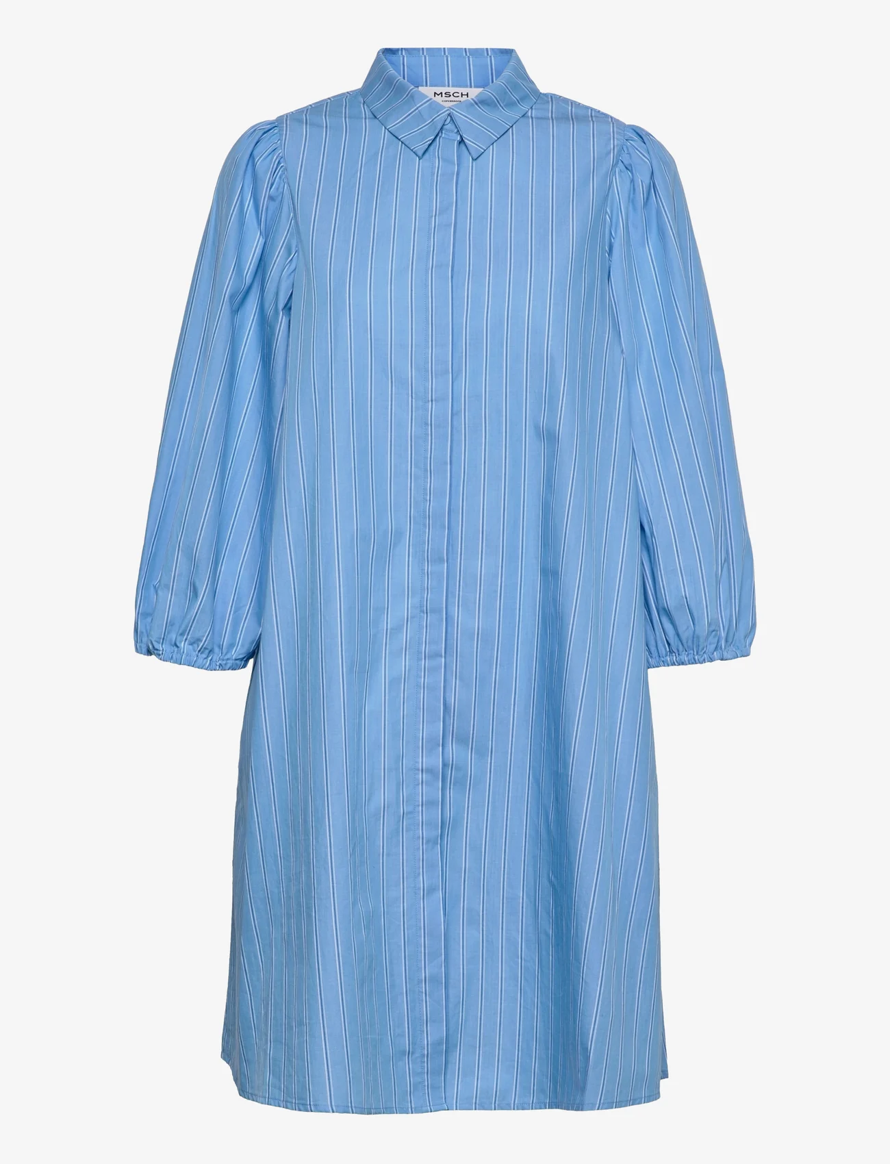 MSCH Copenhagen - Petronia 3/4 Shirt Dress STP - skjortekjoler - herit blue/wht - 0