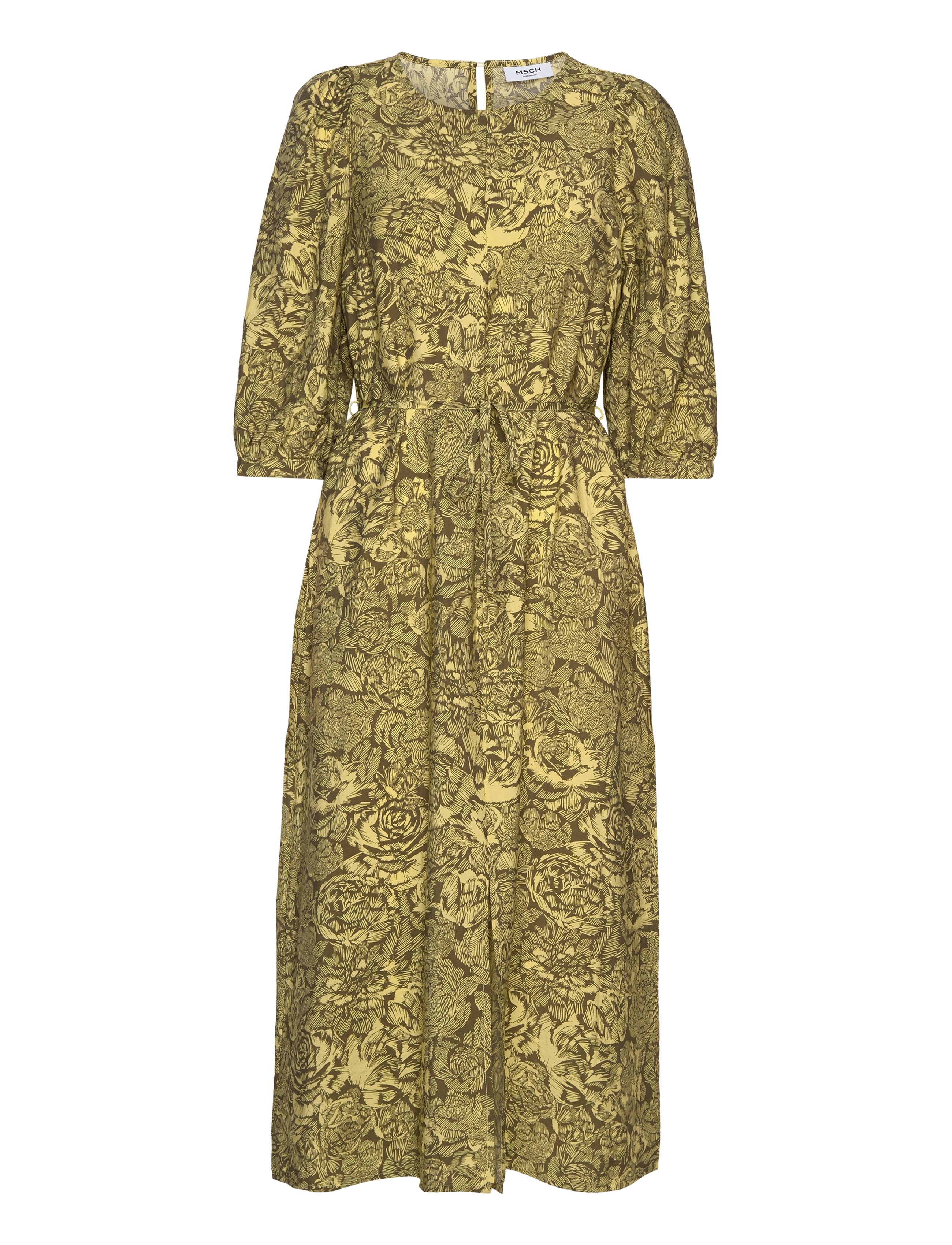 MSCH Copenhagen MSCHDivina Ladonna 3/4 Dress AOP - Kjoler - ENDIVE FLOWER / yellow