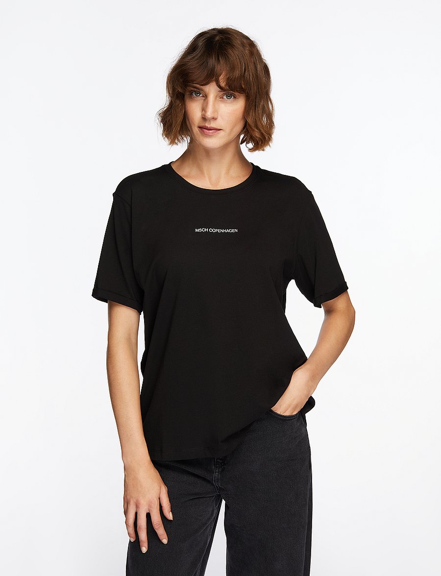 MSCH Copenhagen - MSCHTerina Organic Small Logo Tee - t-shirts - black/white - 0
