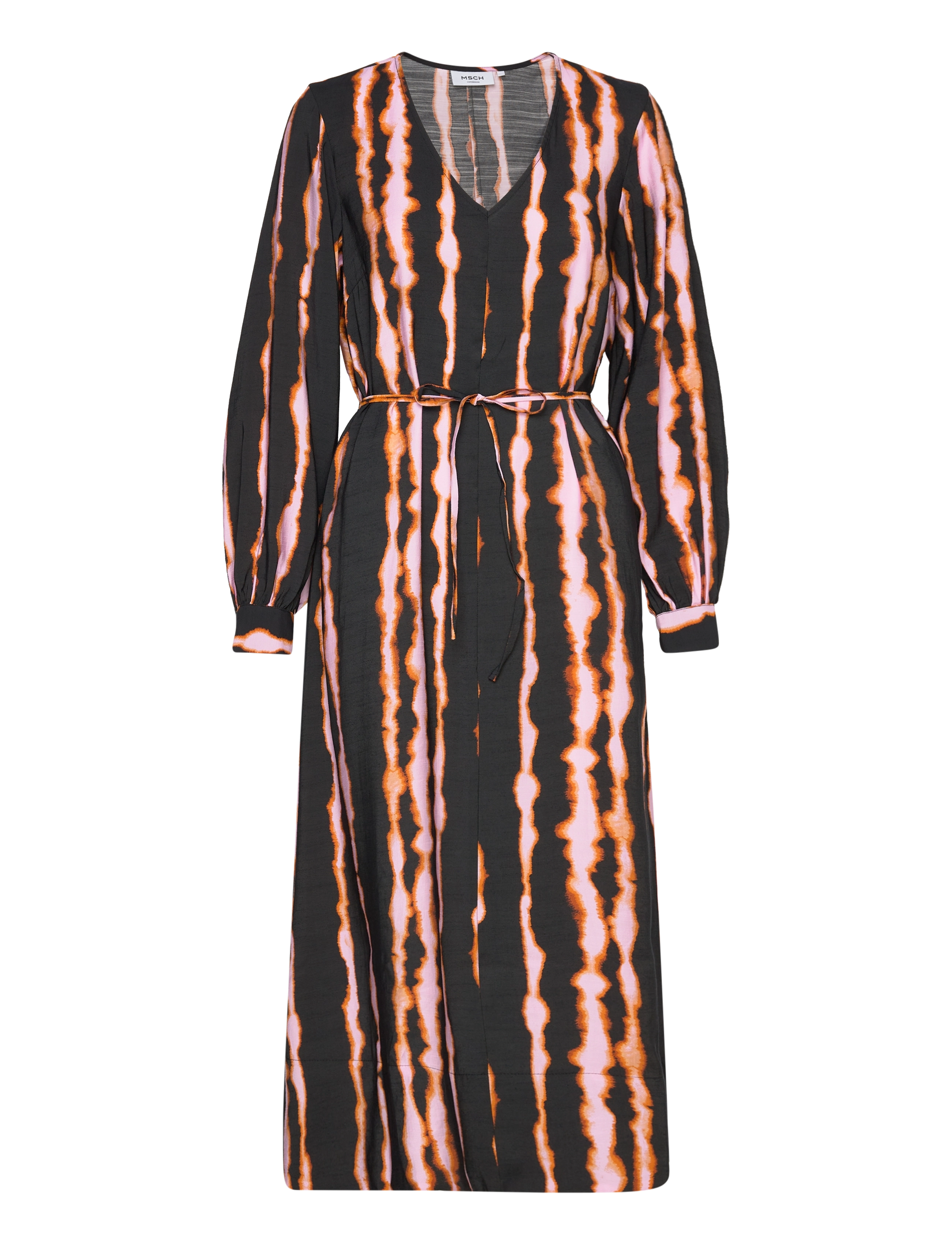 MSCH Copenhagen MSCHSelfrida Dilvera V Neck Dress AOP - MSCH Copenhagen - G OCHRE STROKE / black