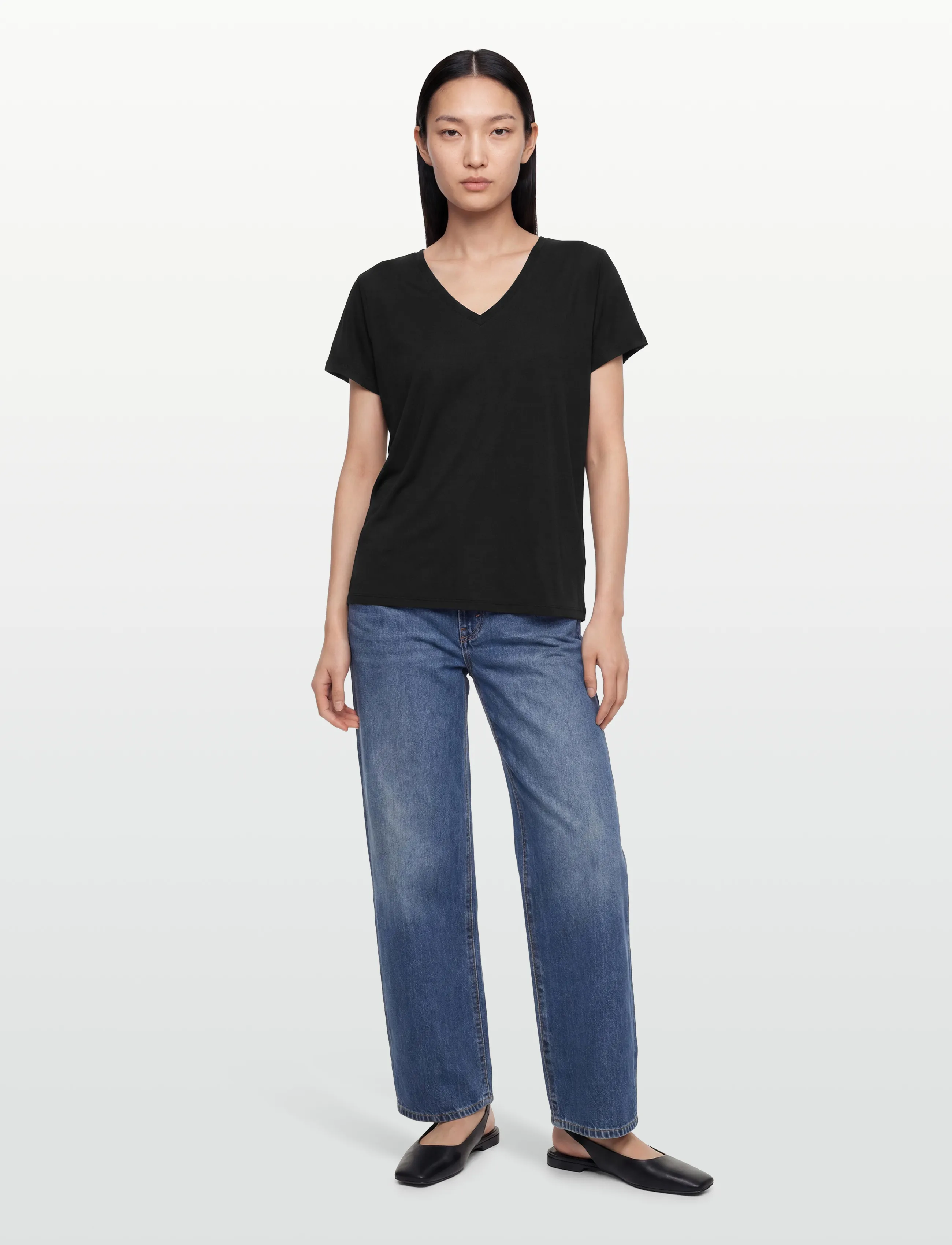 MSCH Copenhagen Mschfenya Modal V Neck Tee, Kvinder, V-Hals T-Shirt, Sort, Str: S/M