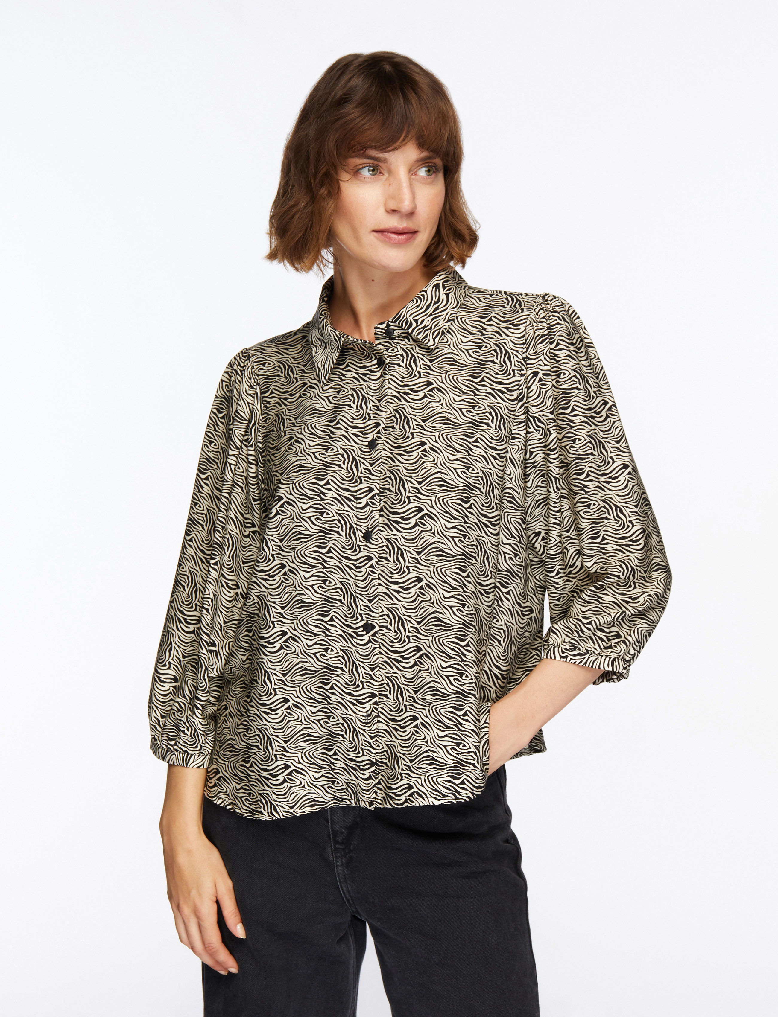 MSCH Copenhagen MSCHCielo Amabella 3/4 Shirt AOP - Hemden - FOG ABSTRACT / black