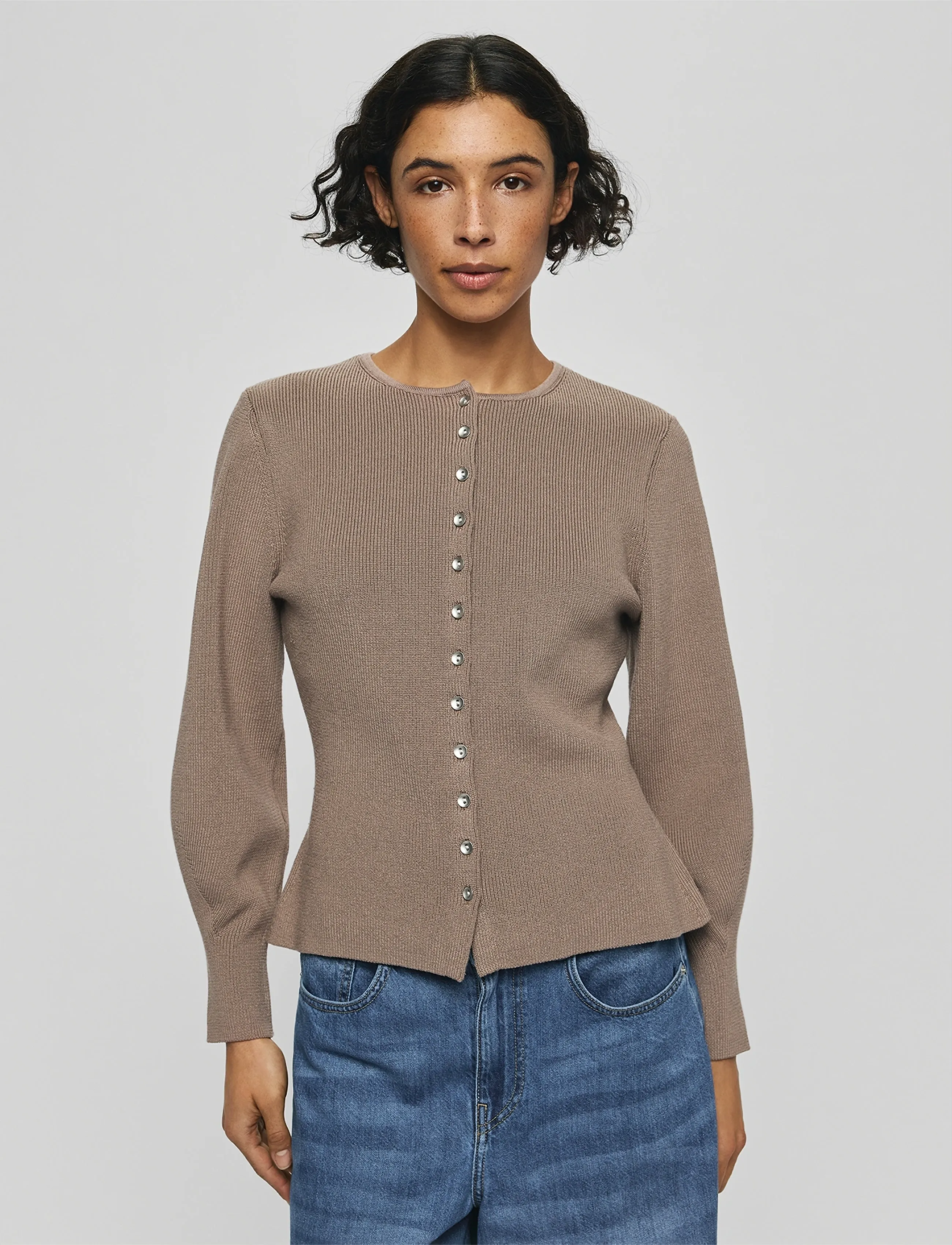 MSCH Copenhagen Mschshaine Lushia Cardigan, Kvinder, Ribbet Peplum Cardigan, Beige, Str: XS/S