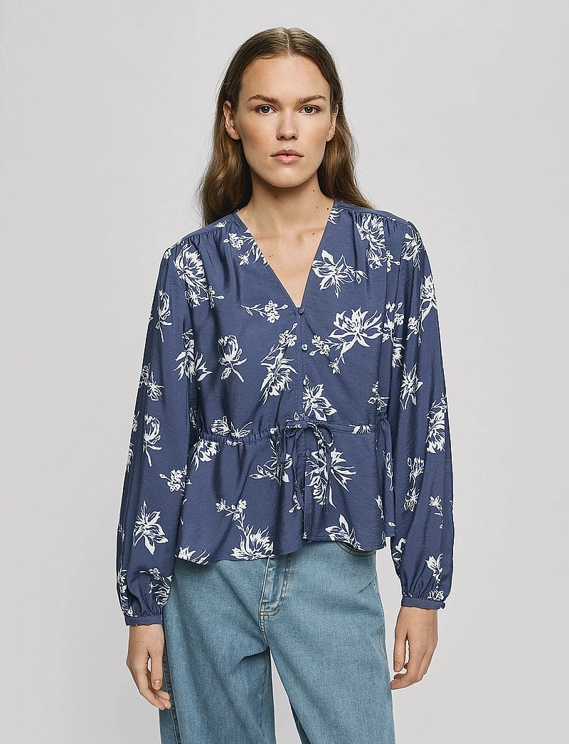 MSCH Copenhagen - MSCHAndena Amabella Shirt AOP - langärmlige blusen - v indigo flower - 0