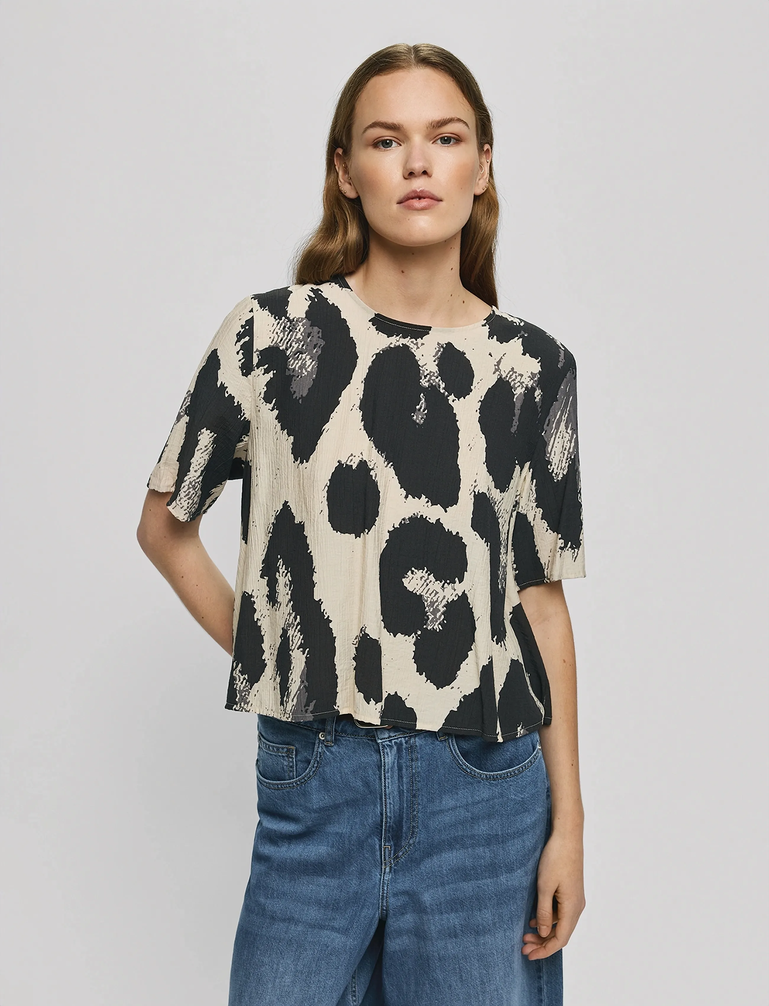 MSCH Copenhagen Mschkaralie Jusia 2/4 Top, Kvinder, Leopard Mønstret Kortærmet Top, Multi/mønstret, Str: XL