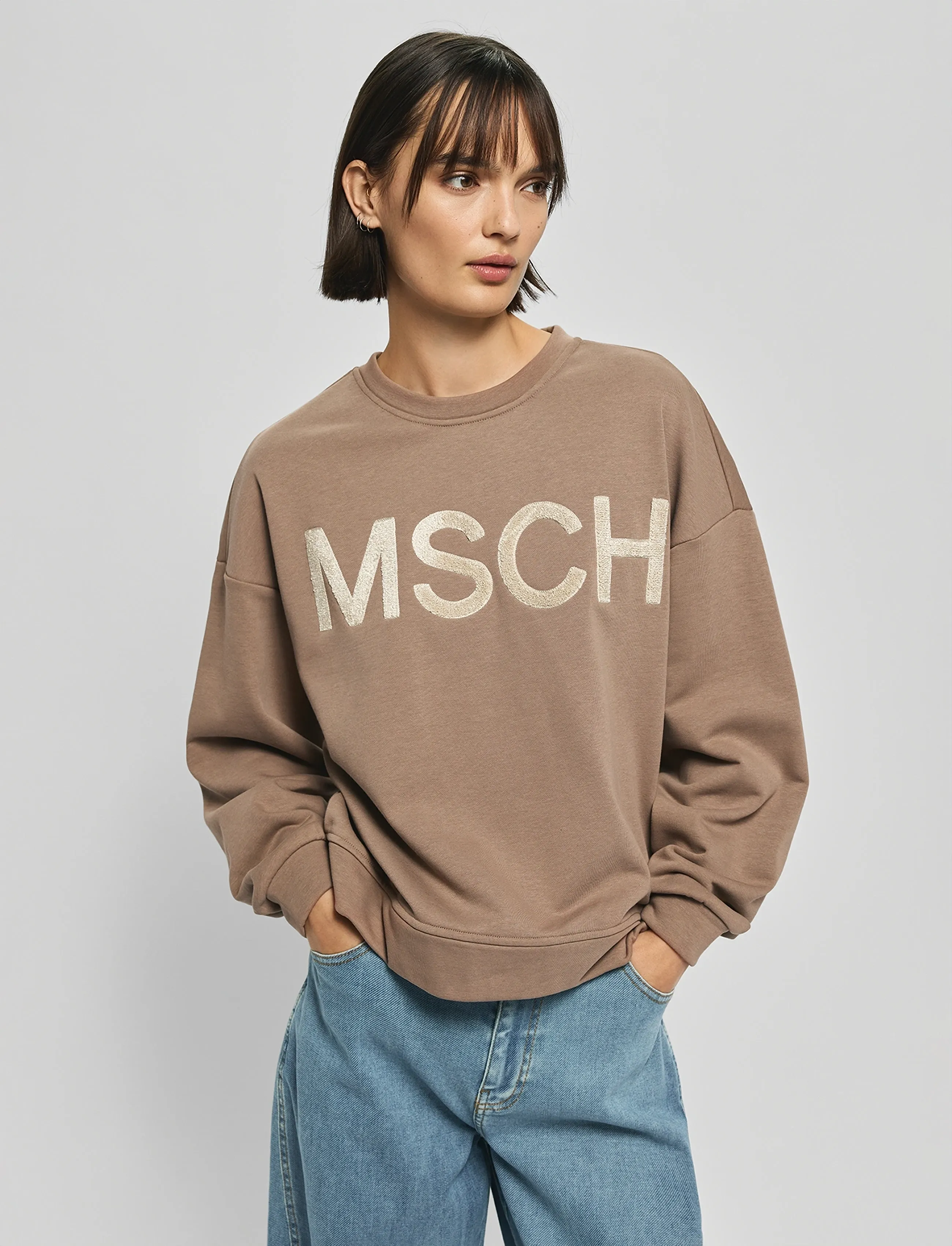 MSCH Copenhagen Mschmela Briena Msch Sweatshirt, S/M, Beige, Sweatshirts & Hættetrøjer > Sweatshirts, Dame