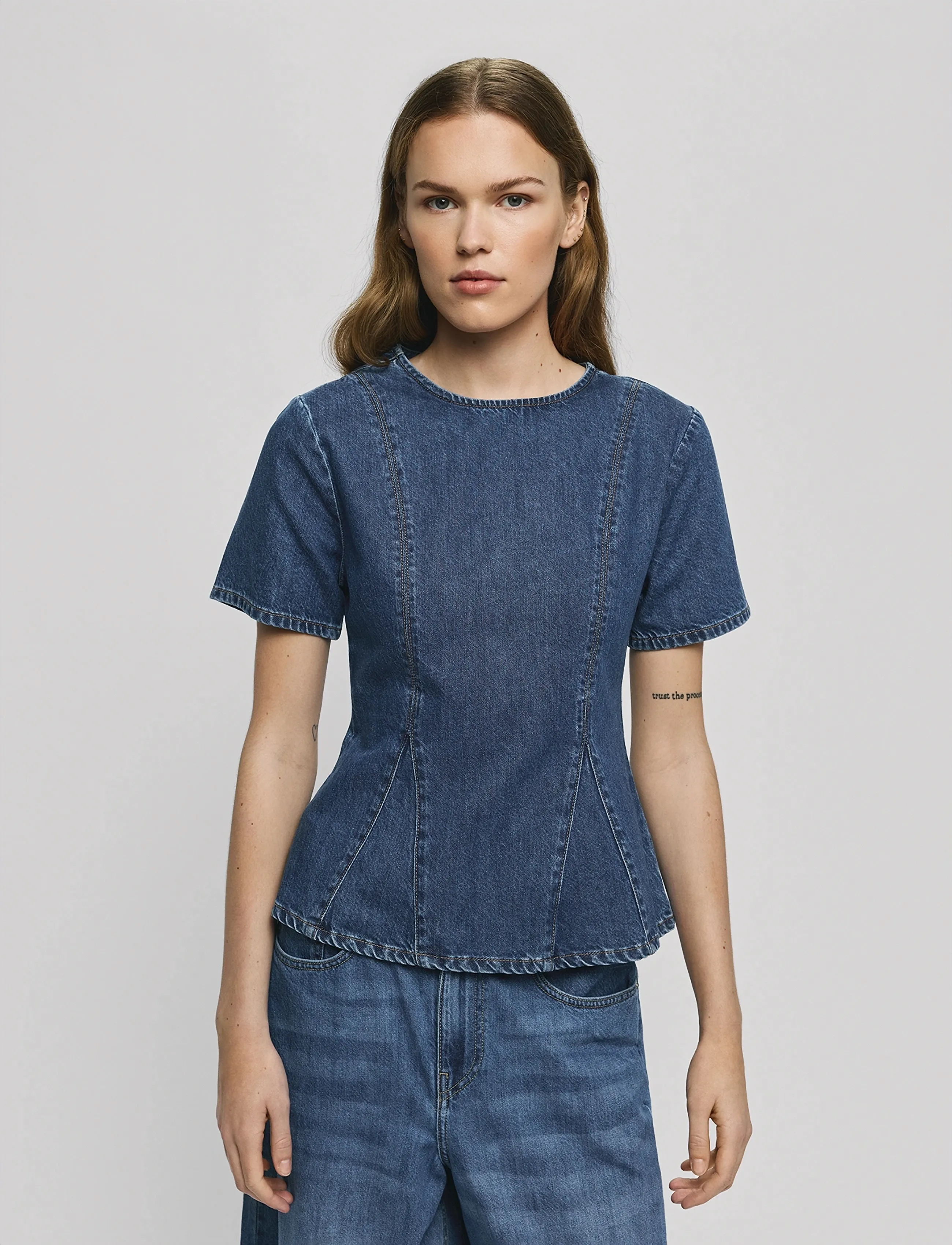 MSCH Copenhagen Mschturig Alena Ss Top, L, Shirts, Blau - Denim Frauen