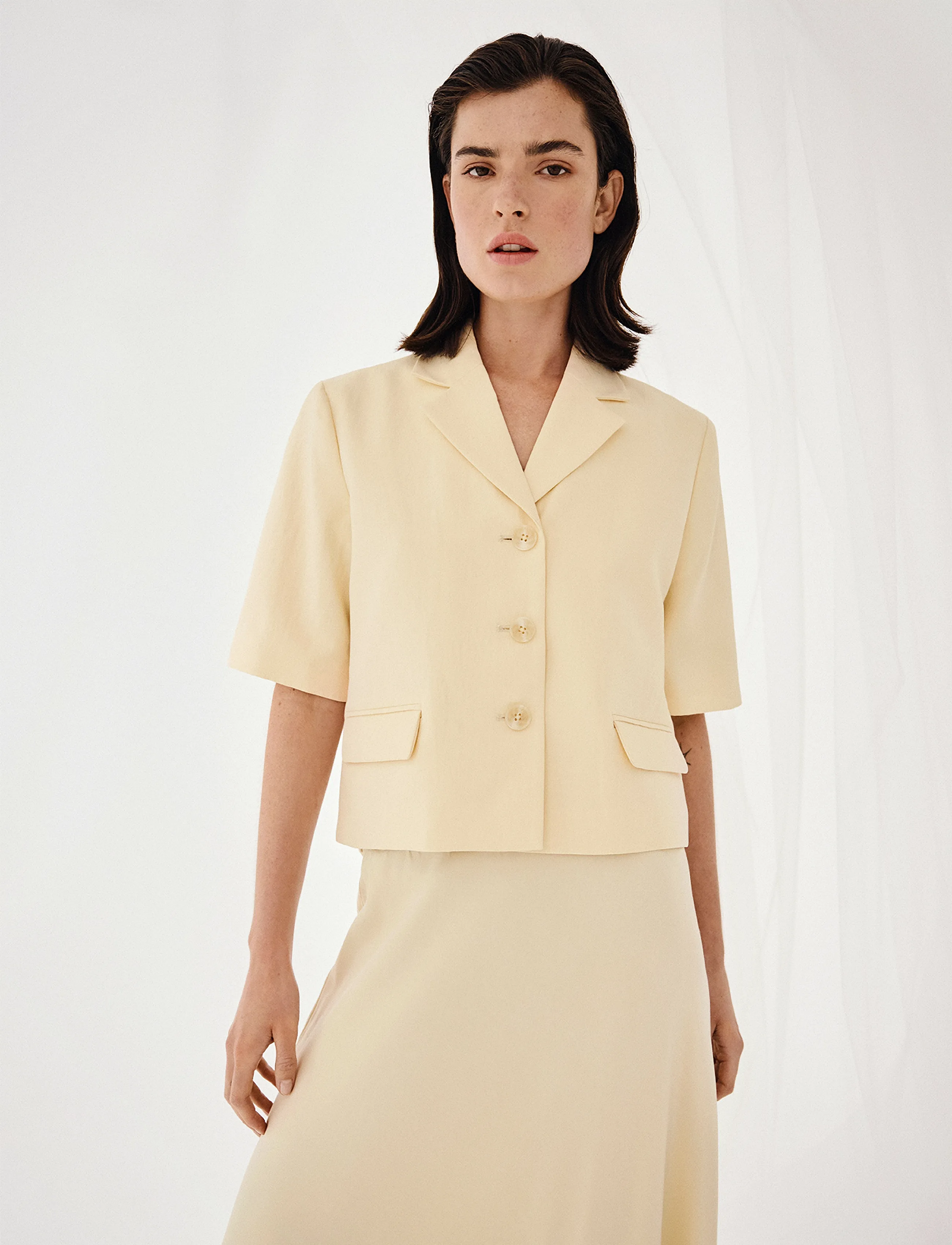 MSCH Copenhagen Mschkeeley Edelmira 2/4 Blazer, Kvinder, Kortærmet Cropped Blazer, Cream, Str: XL