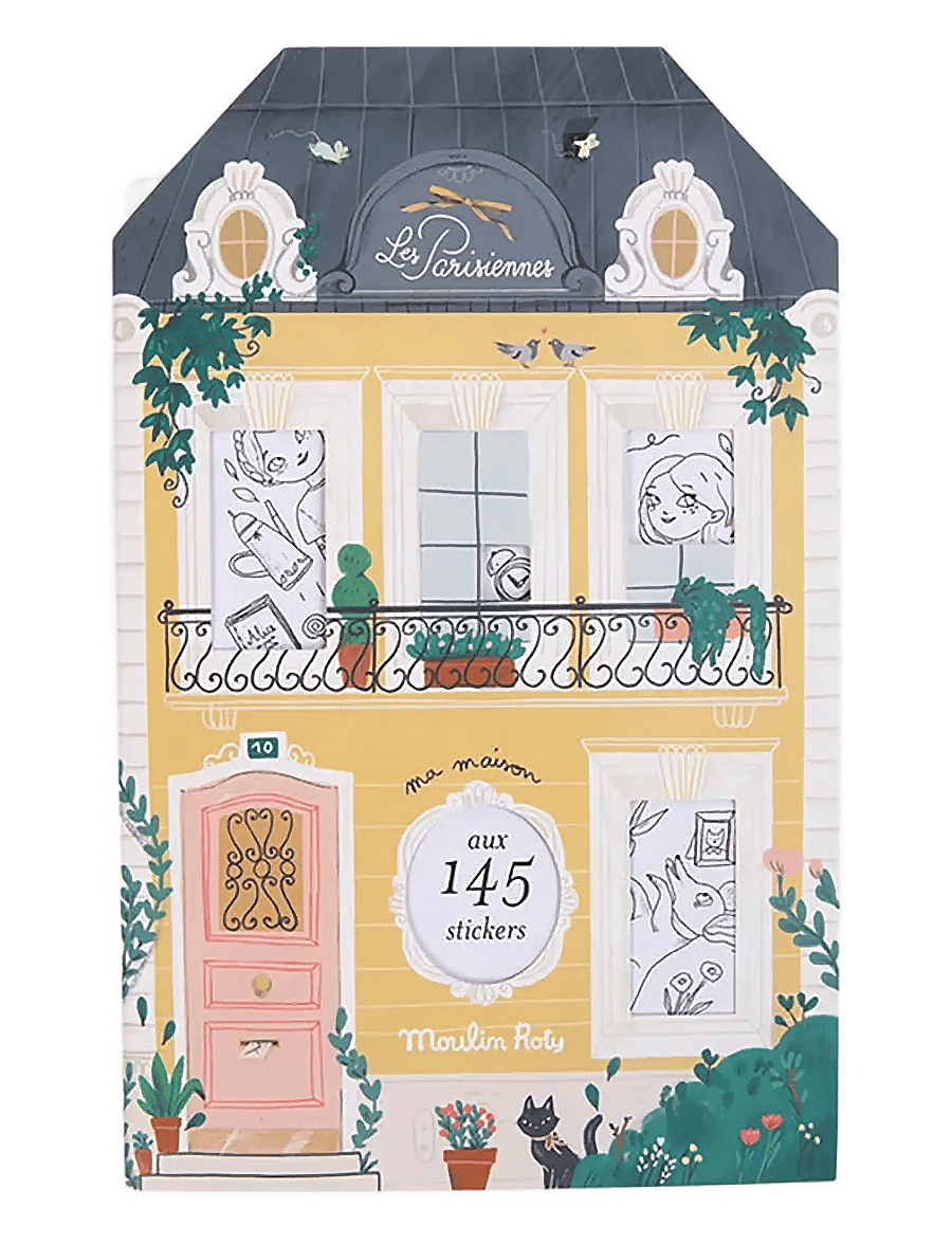 Moulin Roty - Colouring Book with 145 Stickers - Les Parisiennes - målar- & pysselböcker - yellow - 0