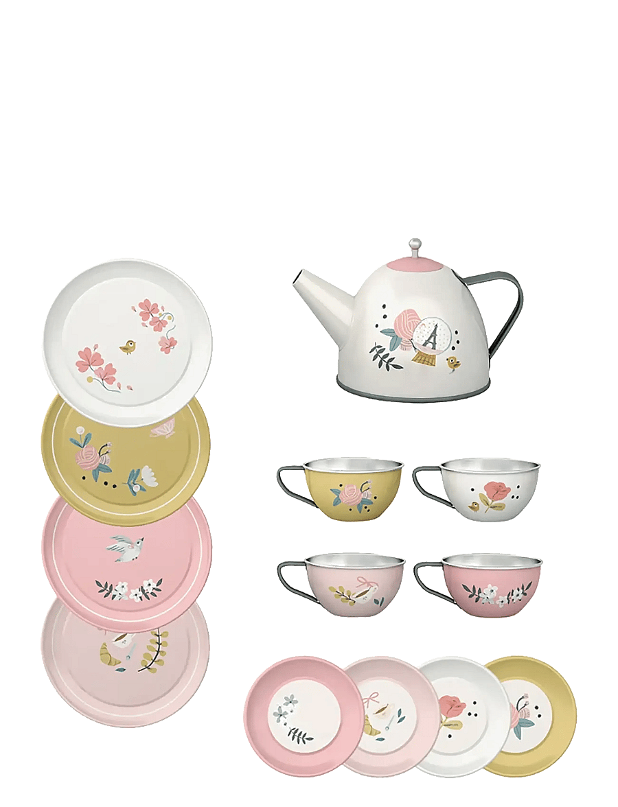 Moulin Roty - Tea Set in Carry Case 14 pcs - Les Parisiennes - kaffe & teserviser - pink - 1