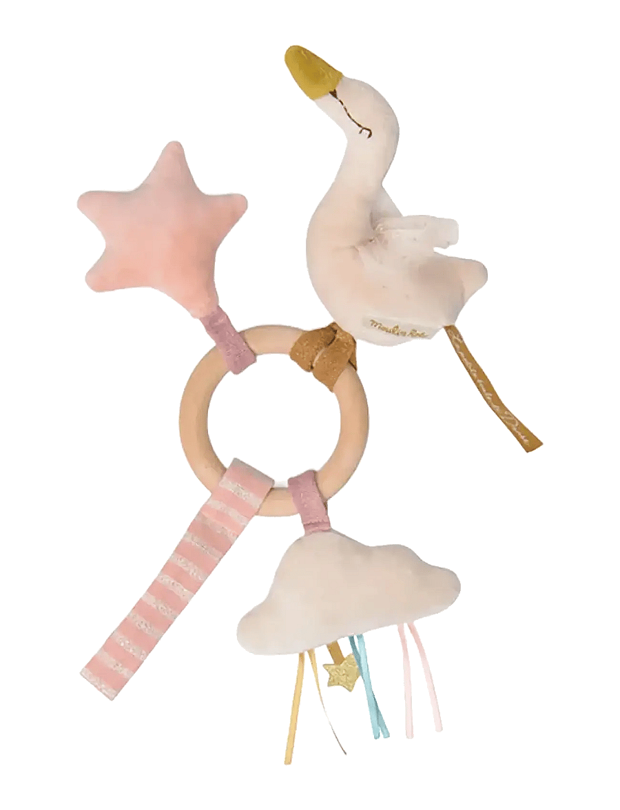 Moulin Roty - Ring Rattle - Swan - Wood - La Petite Ecole de Danse - skallror - pink - 1