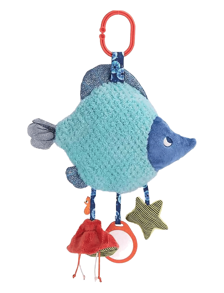 Moulin Roty - Hanging Activity Toy - Blue Fish 40 cm - Les Aventures de Paulie - skallror - blue - 1