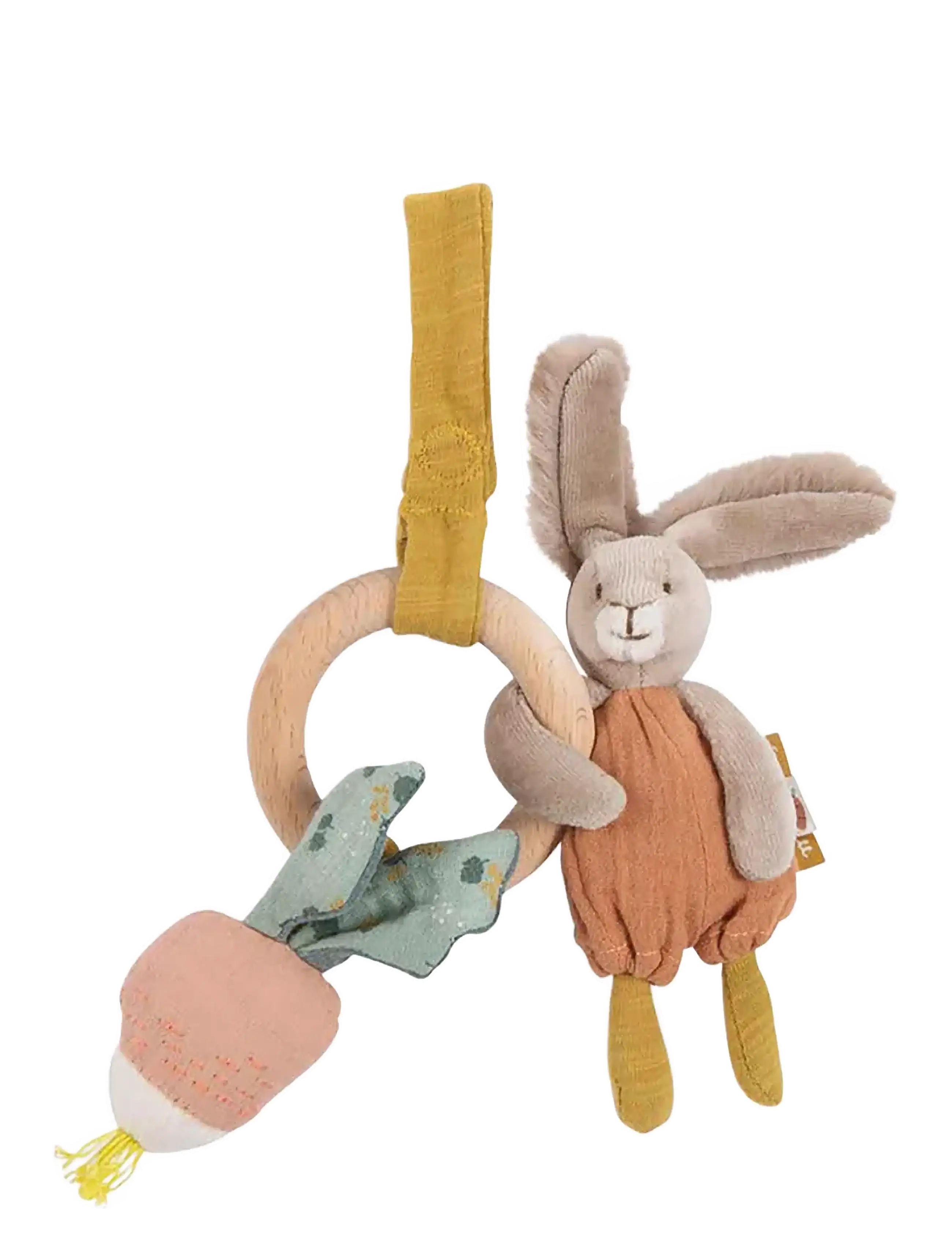Moulin Roty Rattle with Wood Ring - Rabbit - Trois Petits Lapins - Rangler - TERACOTTA / multi