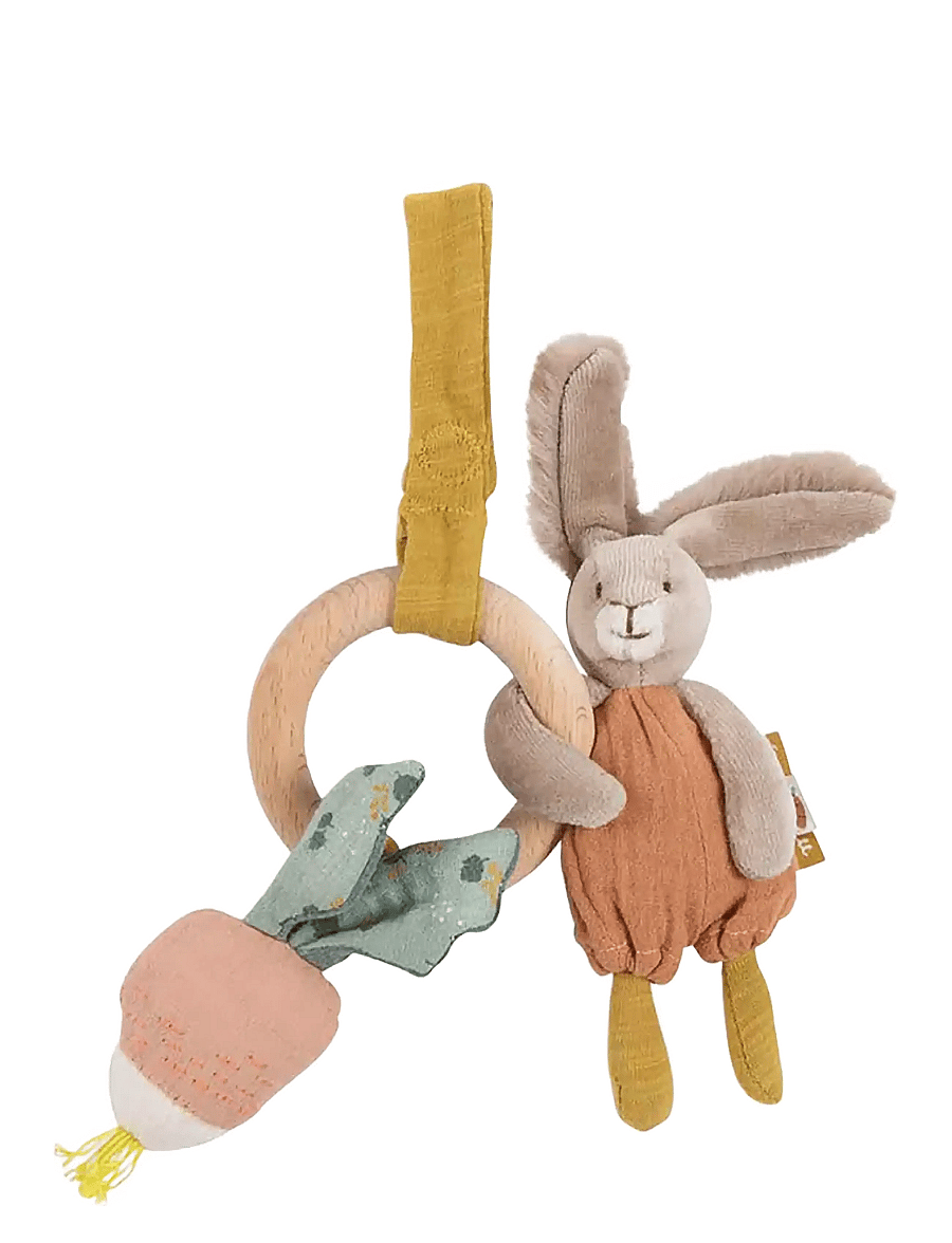 Moulin Roty - Rattle with Wood Ring - Rabbit - Trois Petits Lapins - rangler - teracotta - 0