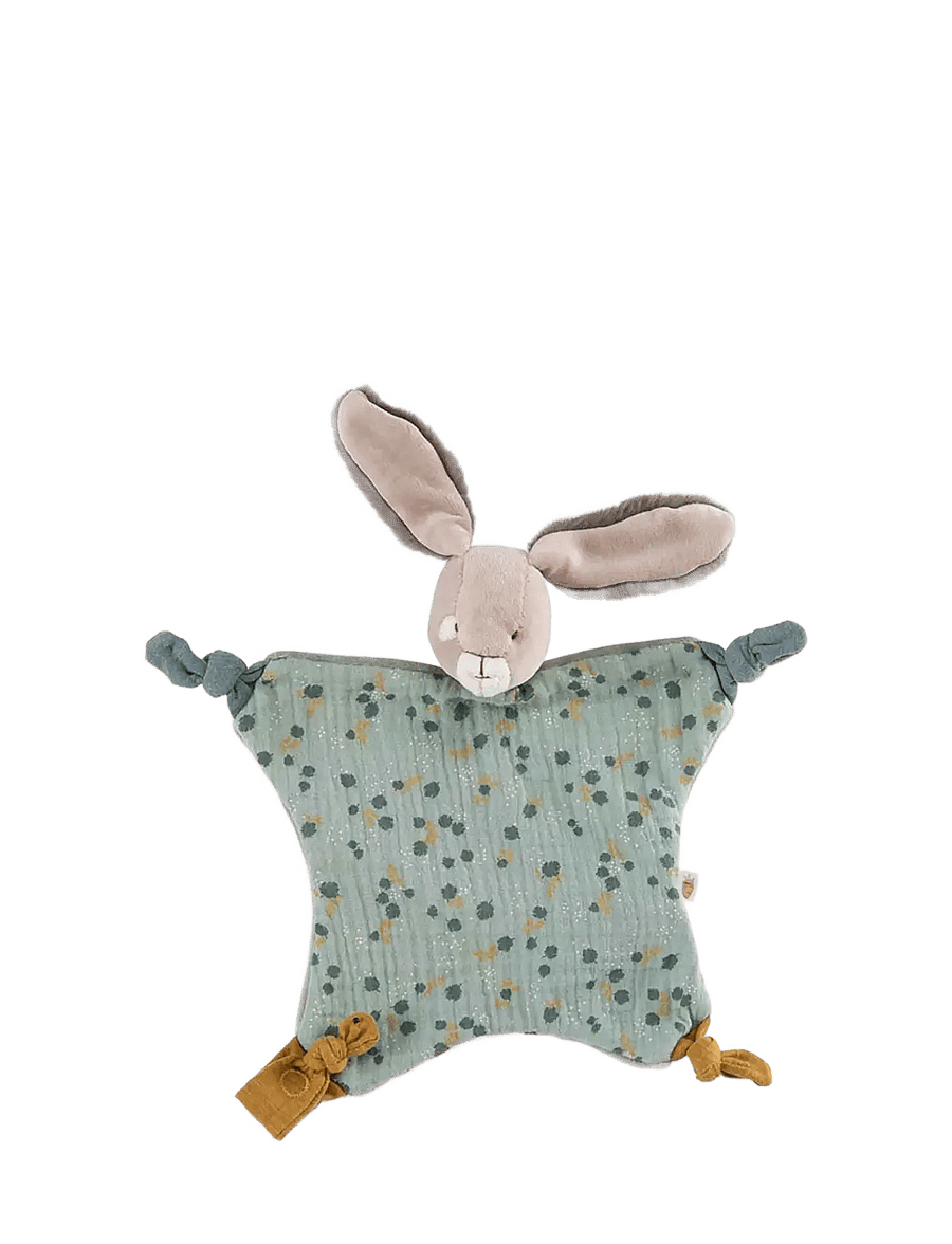 Moulin Roty - Comforter with Rabbit - Sage - Trois Petits Lapins - snuttefiltar - salvie - 0