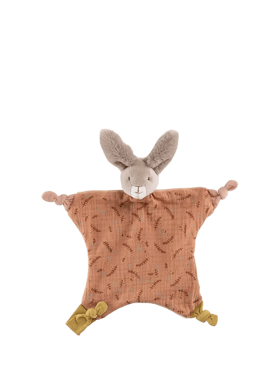Moulin Roty - Comforter with Rabbit - Clay - Trois Petits Lapins - snuttefiltar - teracotta - 0