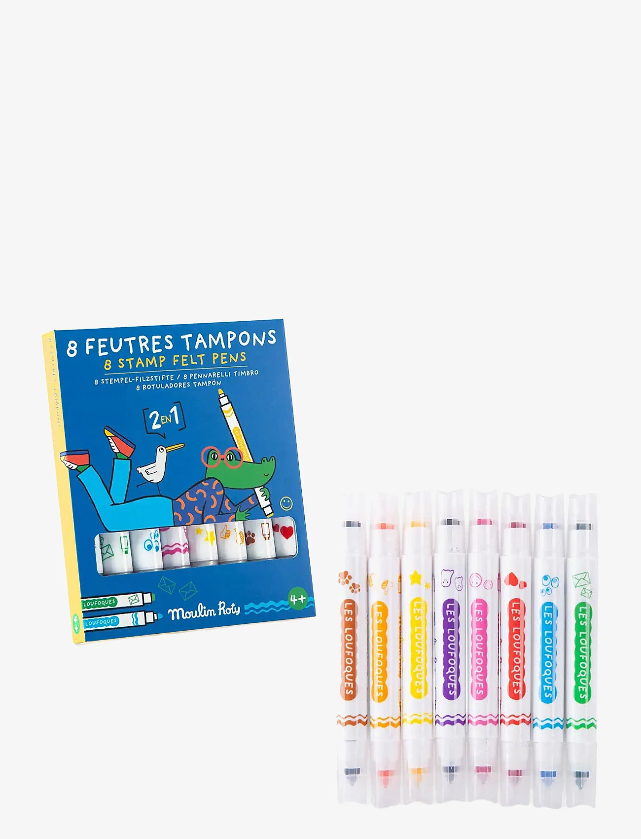 Moulin Roty - Felt Pens with Stamps 8 pcs - Les Loufoques - blýantar - multi - 0