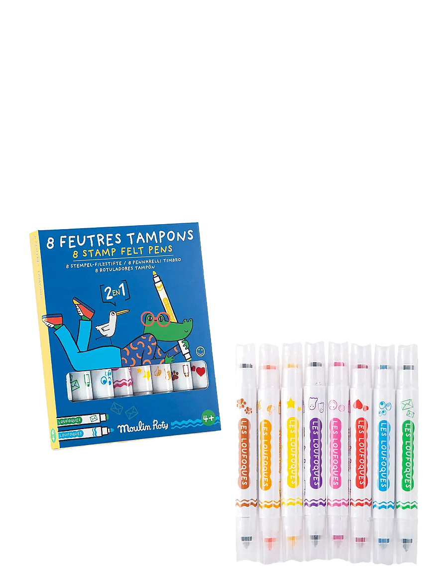 Moulin Roty - Felt Pens with Stamps 8 pcs - Les Loufoques - pennor - multi - 0