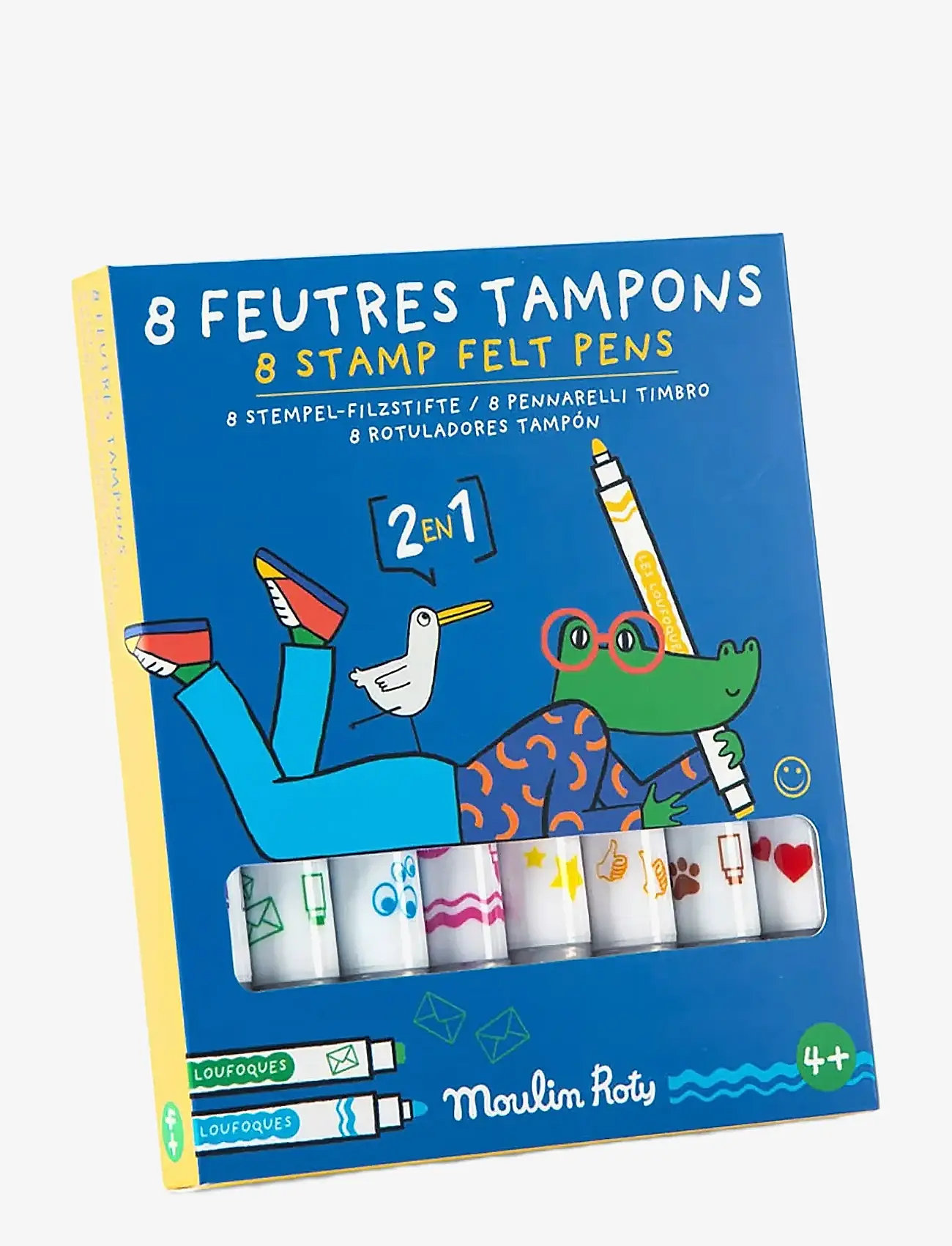 Moulin Roty - Felt Pens with Stamps 8 pcs - Les Loufoques - blýantar - multi - 2