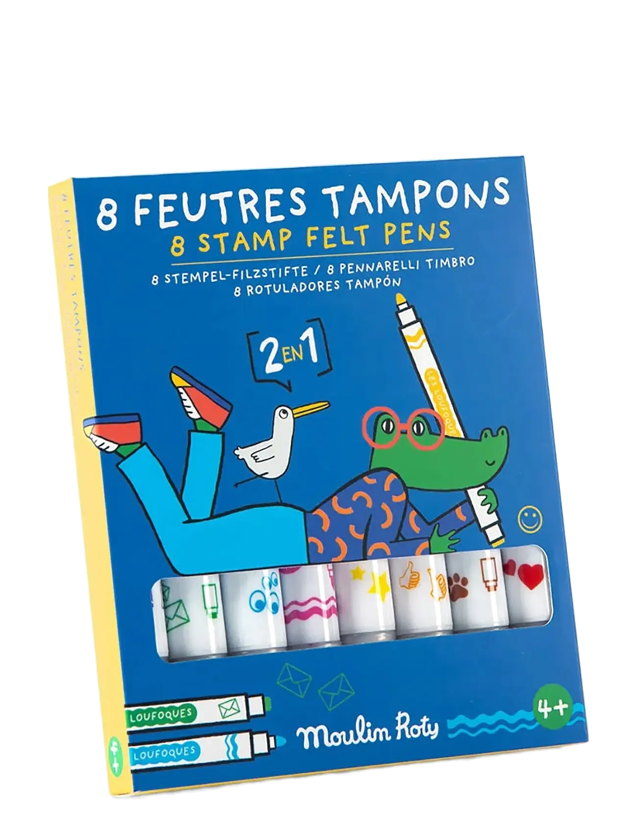 Moulin Roty - Felt Pens with Stamps 8 pcs - Les Loufoques - pennor - multi - 2