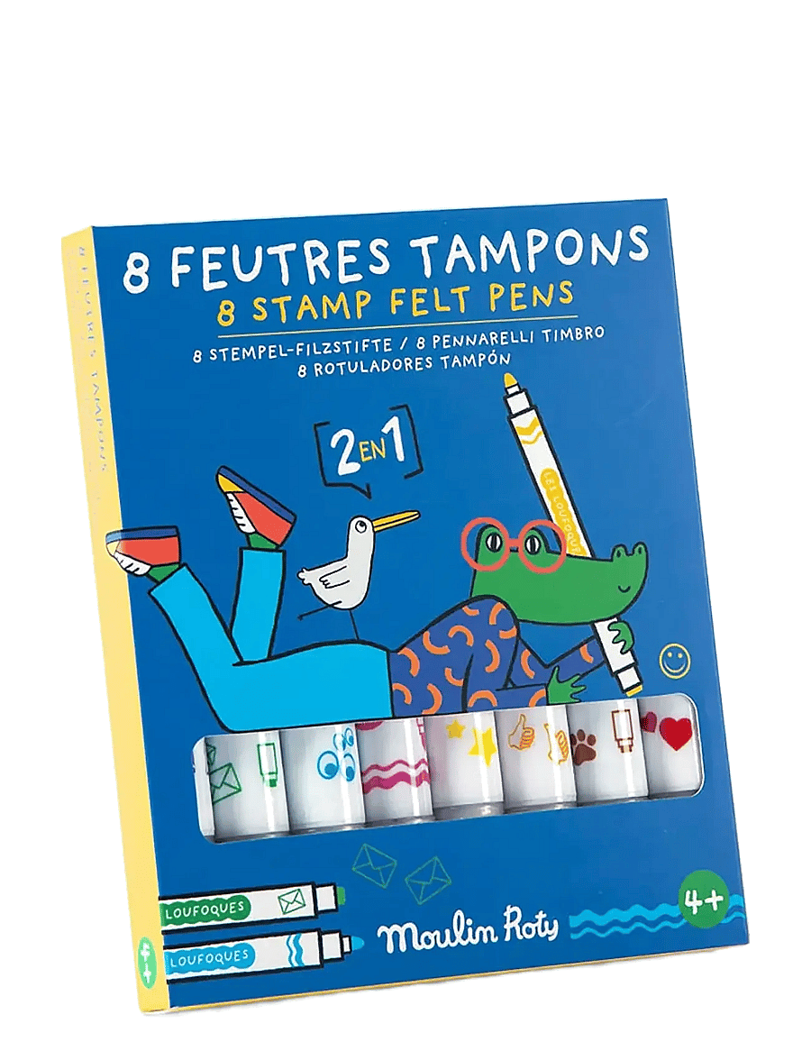 Moulin Roty - Felt Pens with Stamps 8 pcs - Les Loufoques - pennor - multi - 2