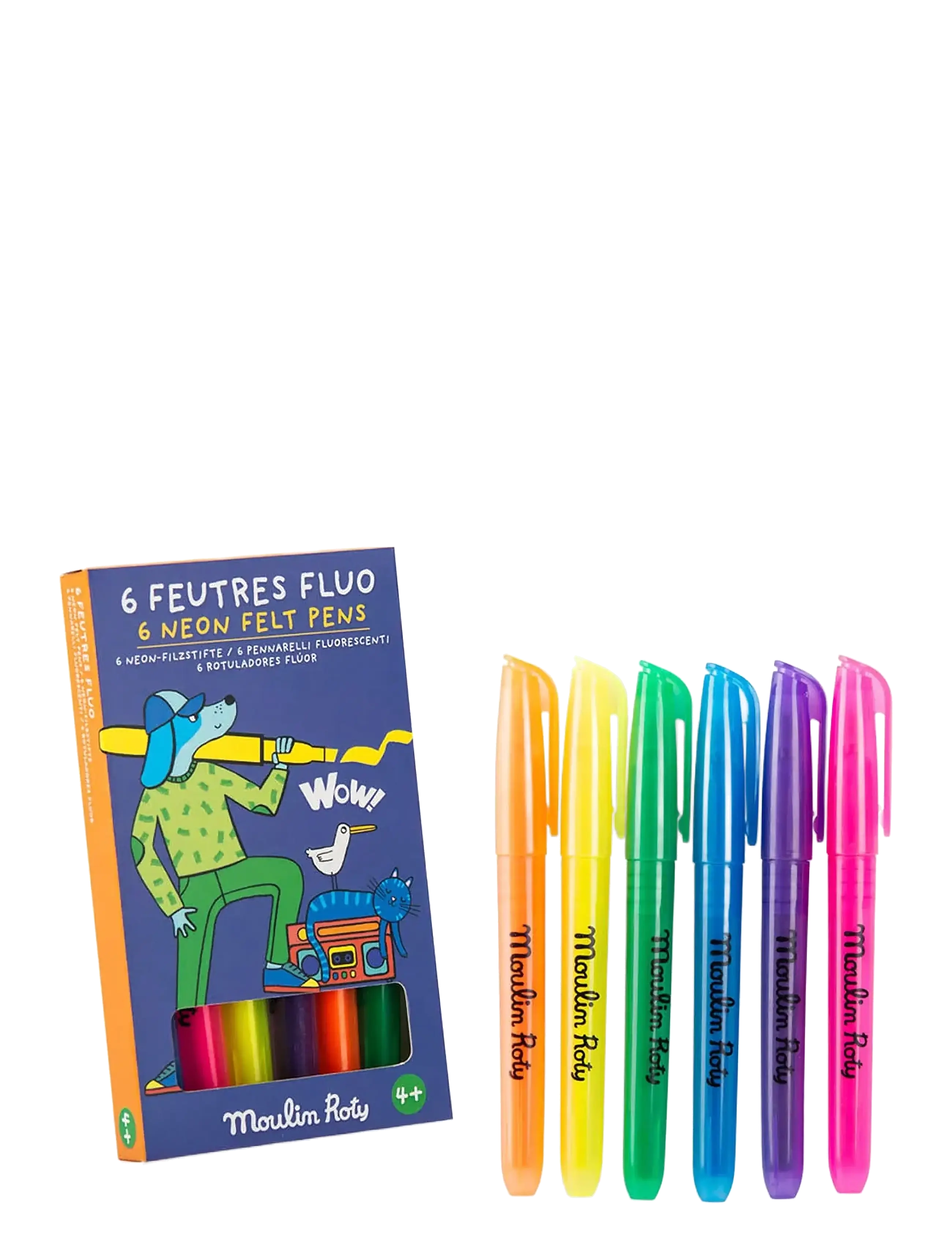 Moulin Roty Felt Pens 6 pcs - Neon - Les Loufoques - Legetøj til indendørs brug - MULTI / multi