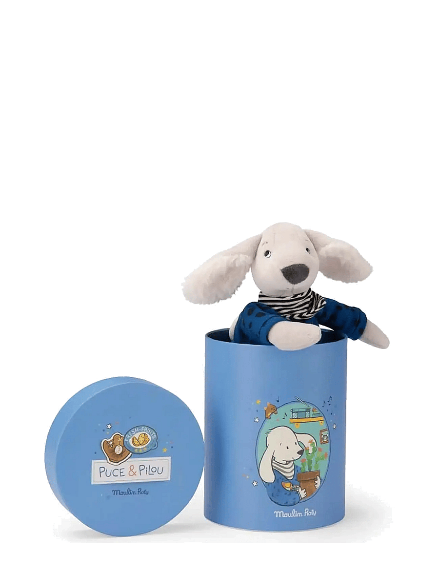 Moulin Roty - Pilou the Dog 30 cm - Puce & Pilou - tøjdyr - blue - 0