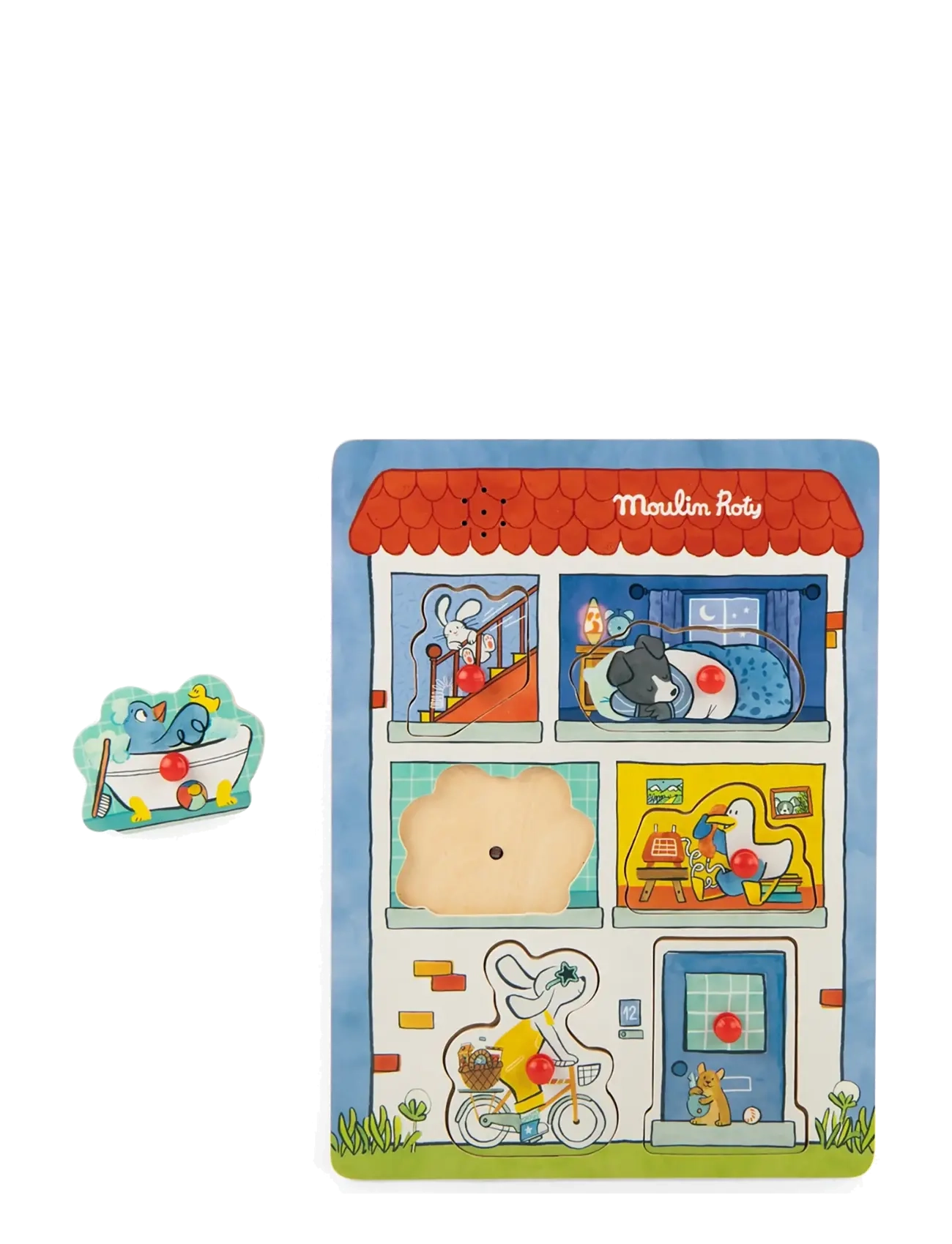 Moulin Roty - Peg Puzzle with Sound 6 pcs - Puce & Pilou - knoppuslespil - multi - 1