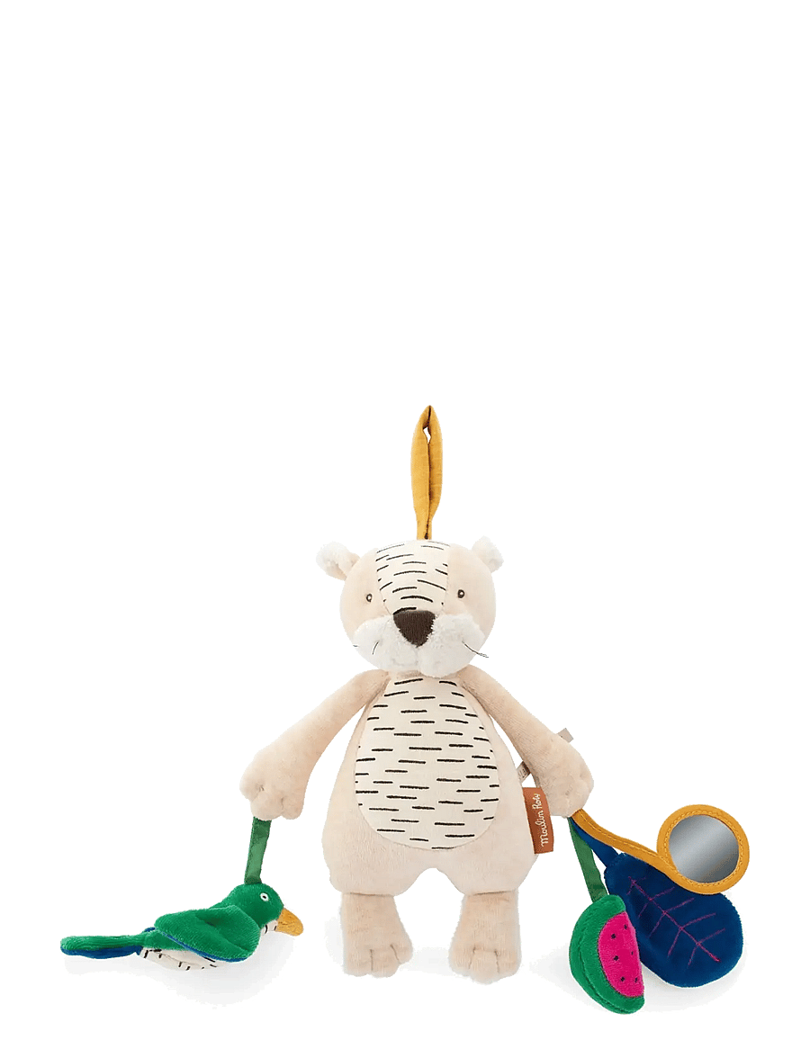 Moulin Roty - Hanging Activity Plush - Baboo the Tiger 26 cm - La forêt Mawa - interaktiva leksaker - white - 0
