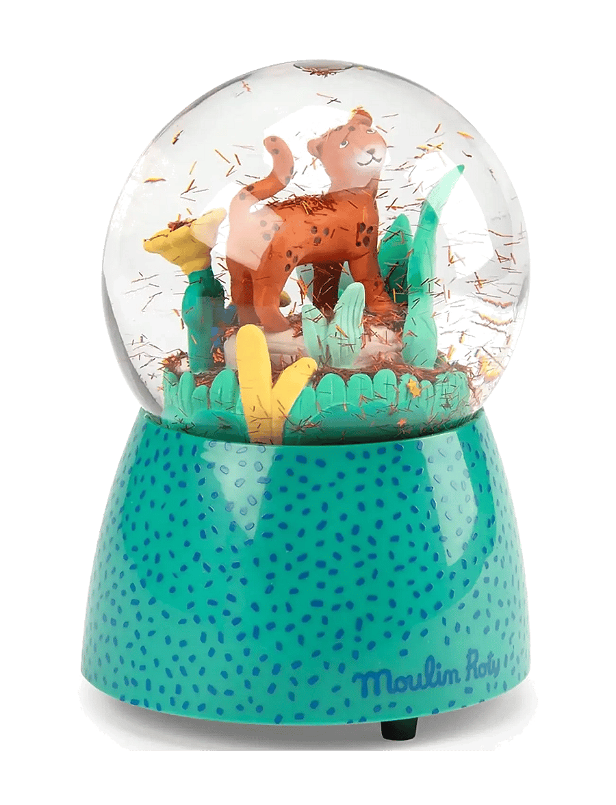 Moulin Roty - Musical Snow Globe - Taigo the Leopard - La forêt Mawa - dekorationsdetaljer - green - 2