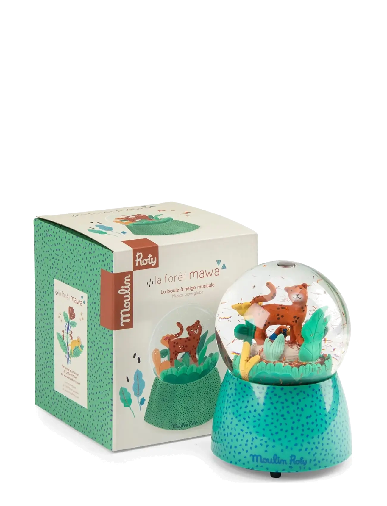 Moulin Roty - Musical Snow Globe - Taigo the Leopard - La forêt Mawa - dekorationsdetaljer - green - 3