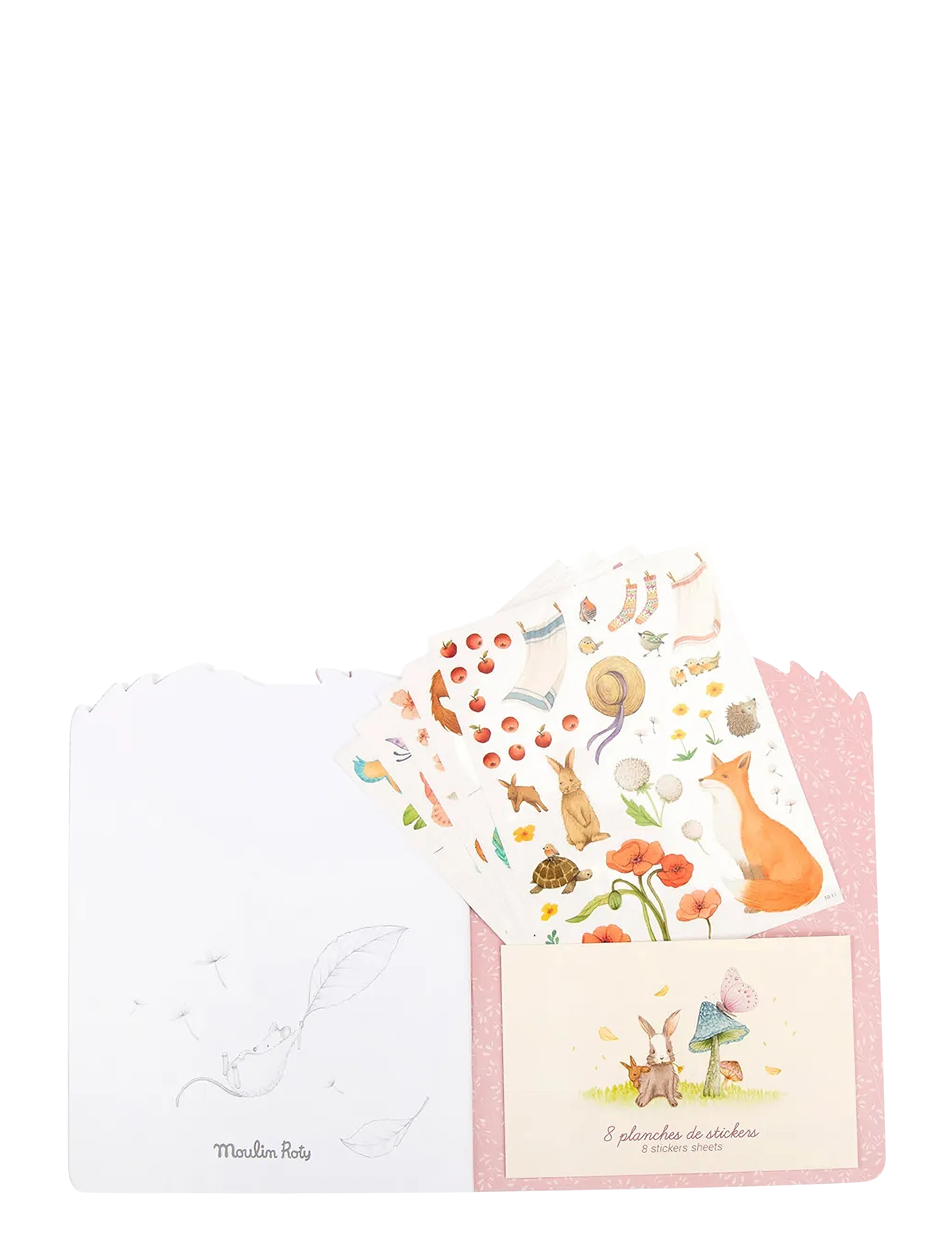 Moulin Roty - Colouring Book with Stickers - Les Rosalies - målar- & pysselböcker - rose - 1