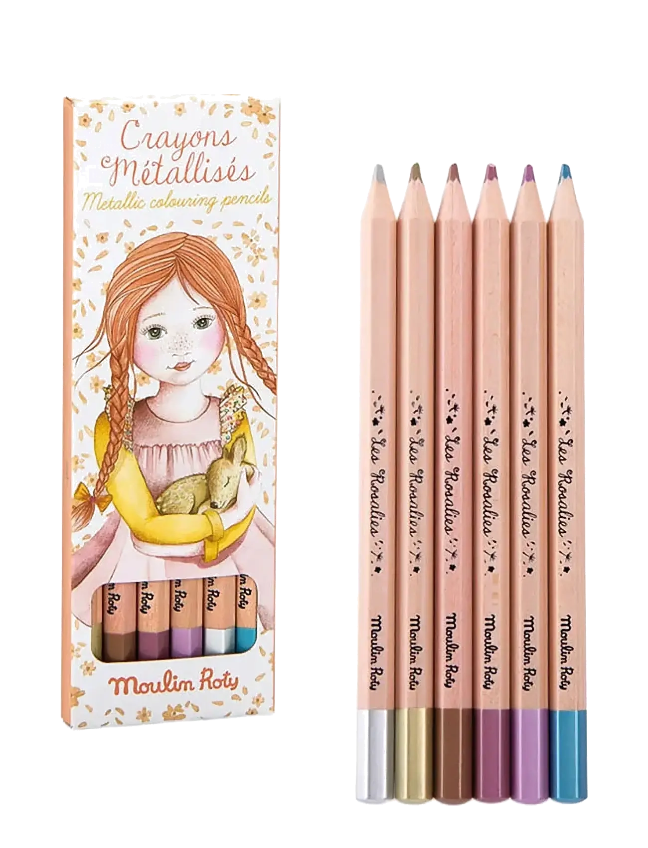 Moulin Roty Colouring Pencils 6 Pcs - Metallic - Les Rosalies, One Size, Multi/patterned, Tegning > Farveblyanter, Børn