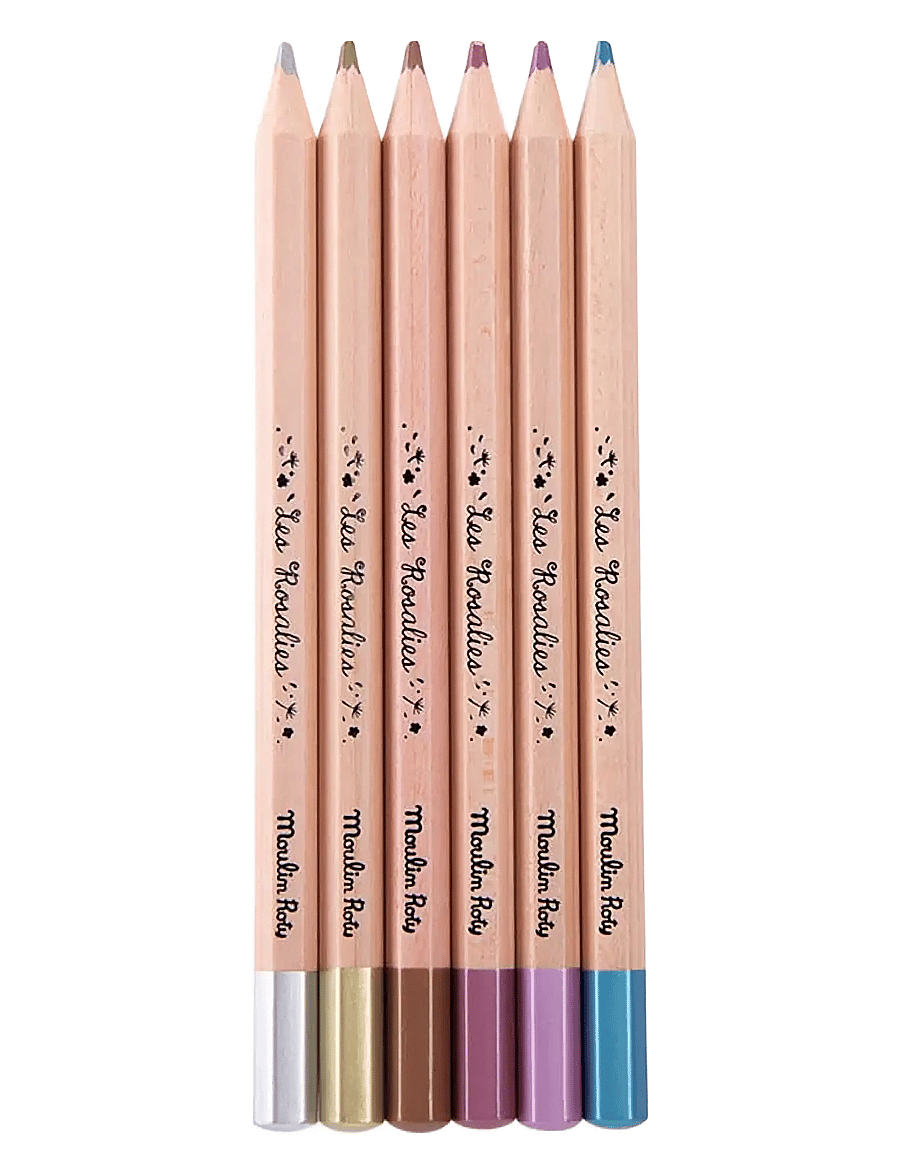 Moulin Roty - Colouring Pencils 6 pcs - Metallic - Les Rosalies - pennor - multi - 1