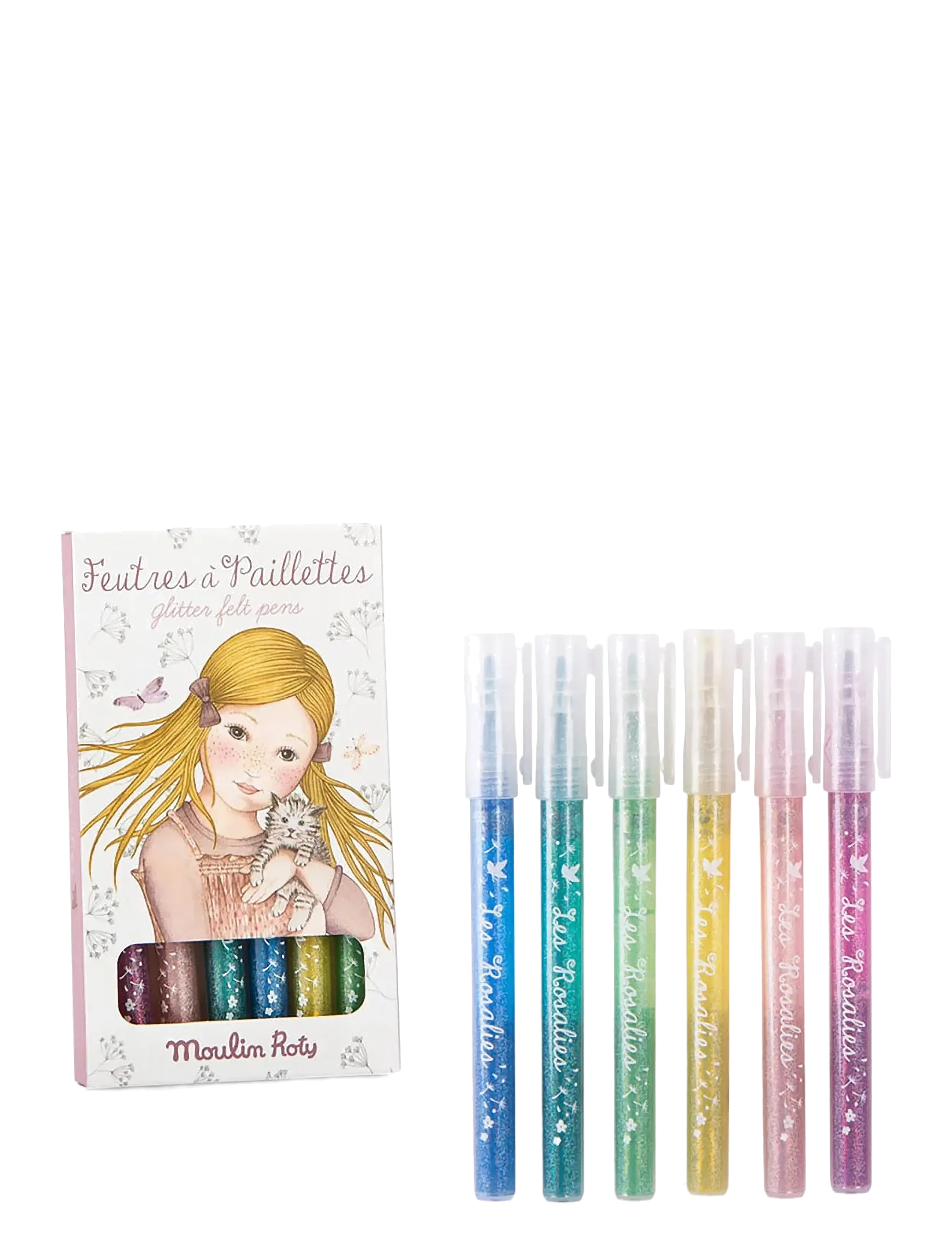 Moulin Roty Felt Pens 6 Pcs - Glitter - Les Rosalies, One Size, Multi/patterned, Tegning > Farveblyanter, Børn